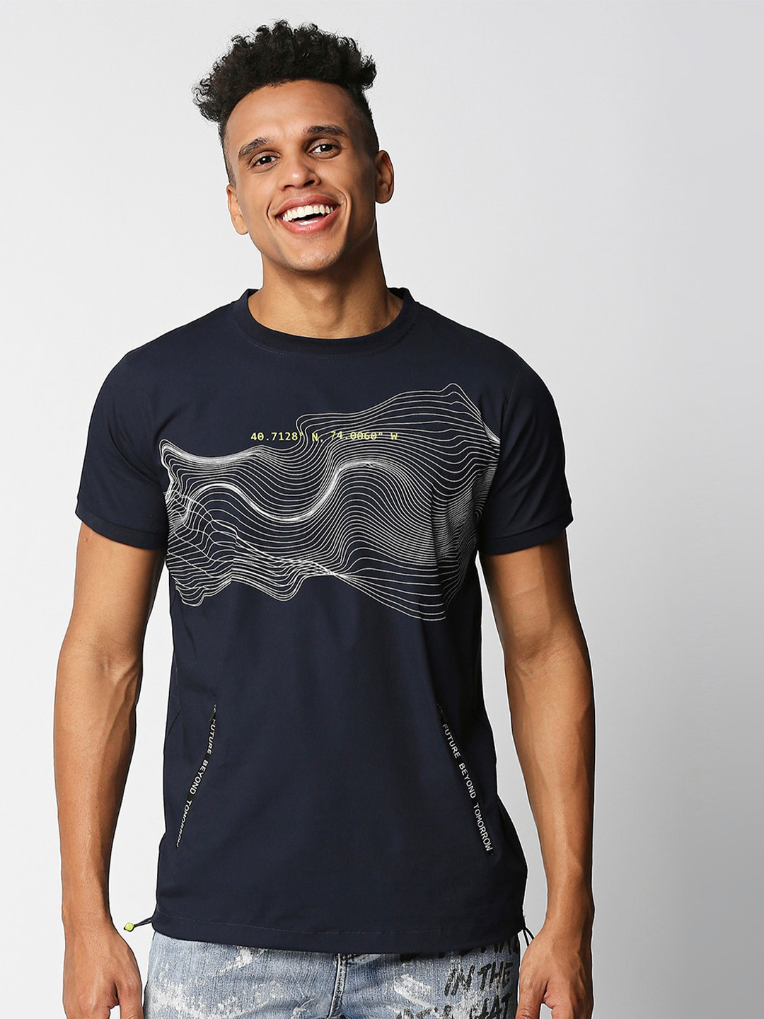 WAIMEA Men Navy Blue Typography Printed T-shirt