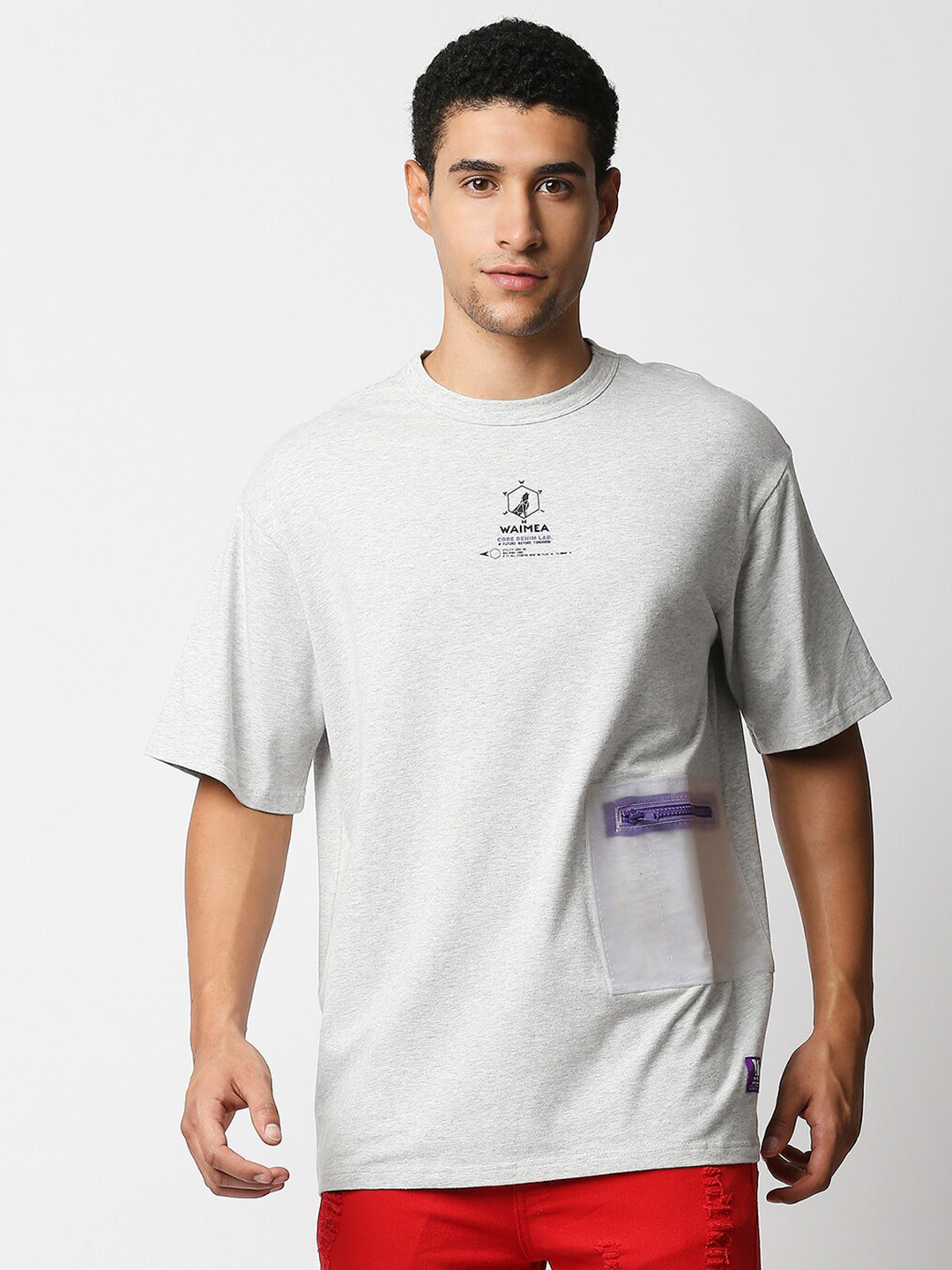 WAIMEA Men Grey Melange T-shirt