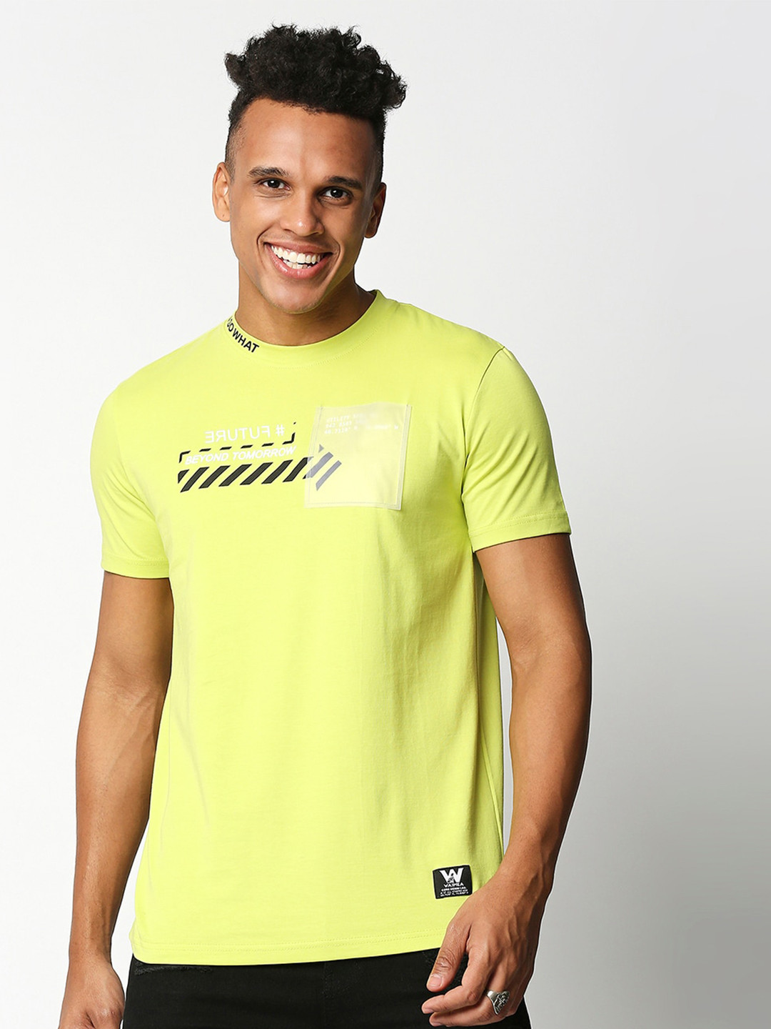 WAIMEA Men Lime Green Typography Printed Applique T-shirt