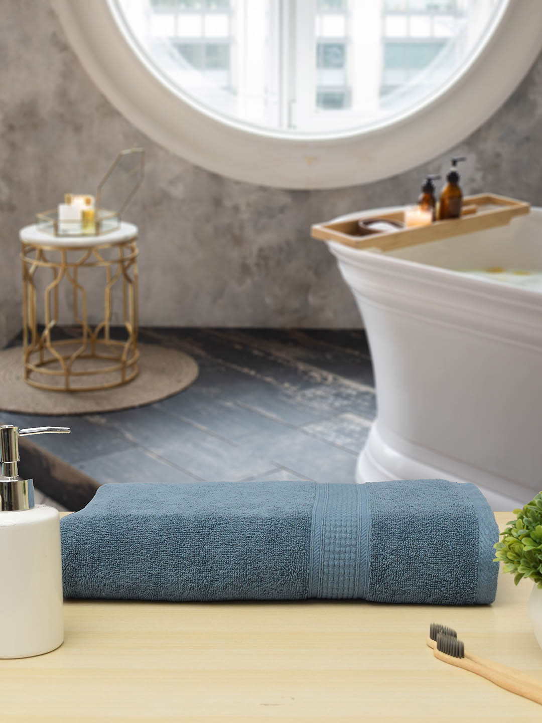 RANGOLI Blue Solid Pure Cotton 500 GSM  Bath Towel