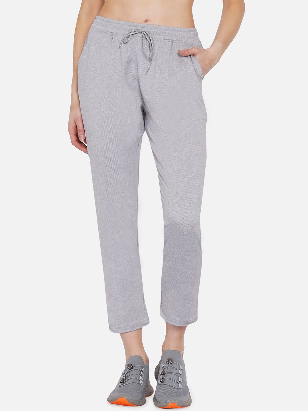 ARMISTO Women Grey Melange Solid Straight-Fit & Dry-Fit Track Cropped Pant