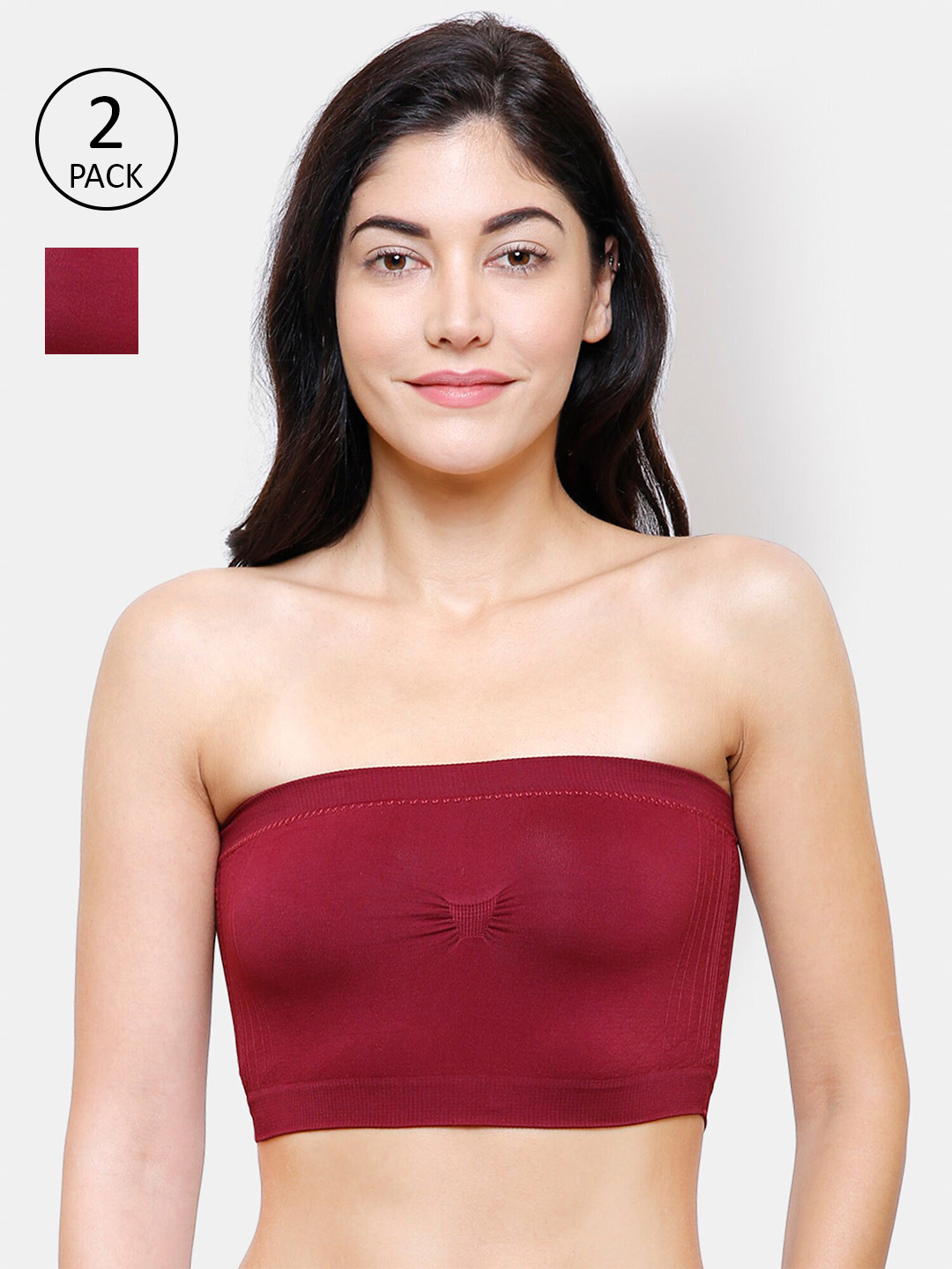 FashionRack Pack of 2 Maroon Bandeau Bra Lightly Padded