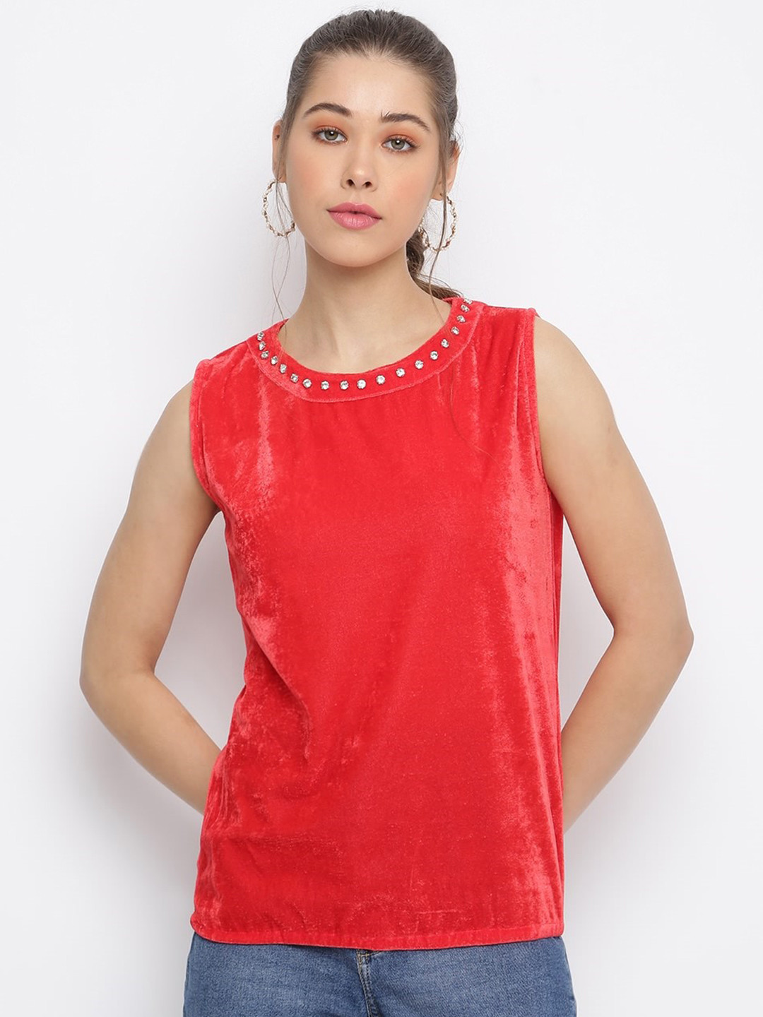 Mayra Women Red Velvet Top