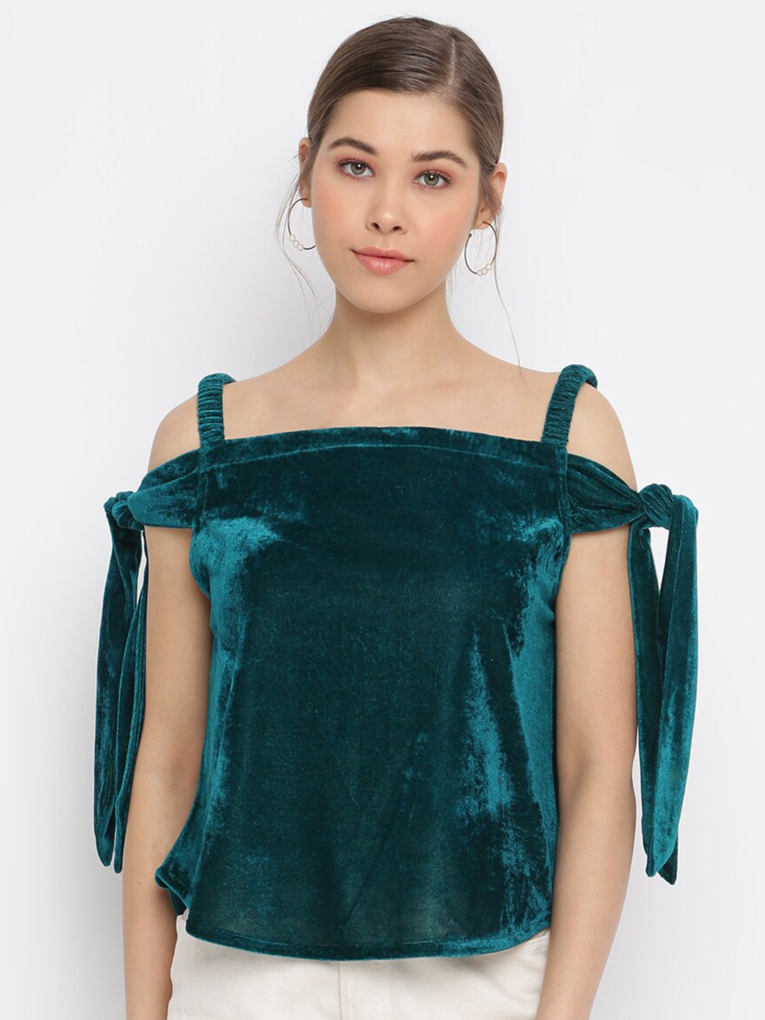 Mayra Teal Velvet Bardot Top