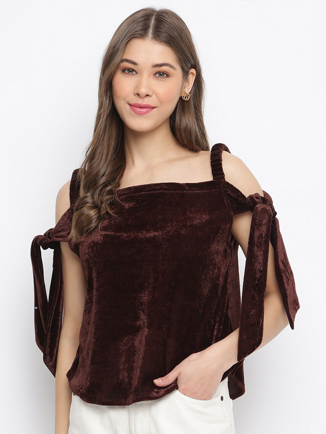 Mayra Women Brown Velvet Top