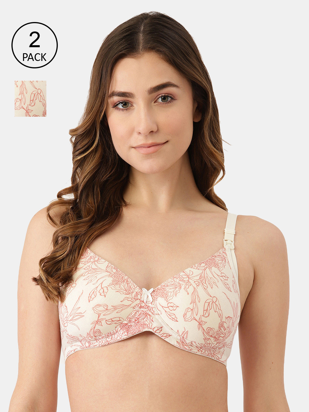 Inner Sense Off Pack of 2 White & Red Lightly Padded Organic Antimicrobial Maternity Bra