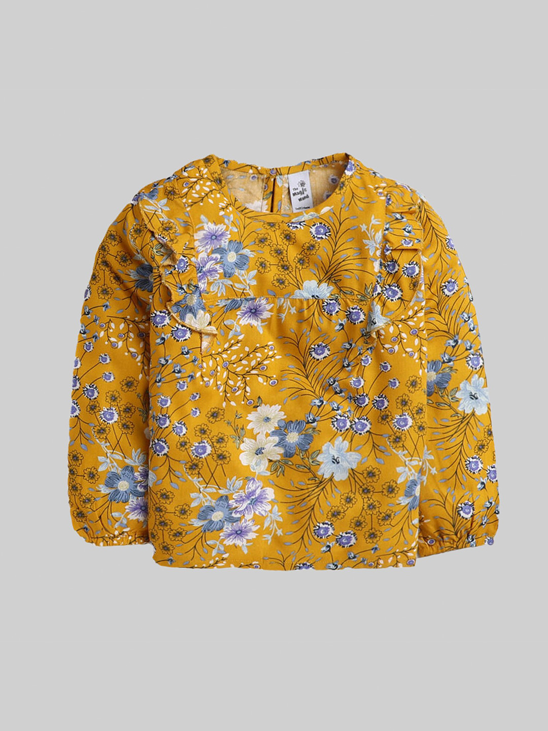 The Magic Wand Girls Yellow & Blue Floral Printed Top