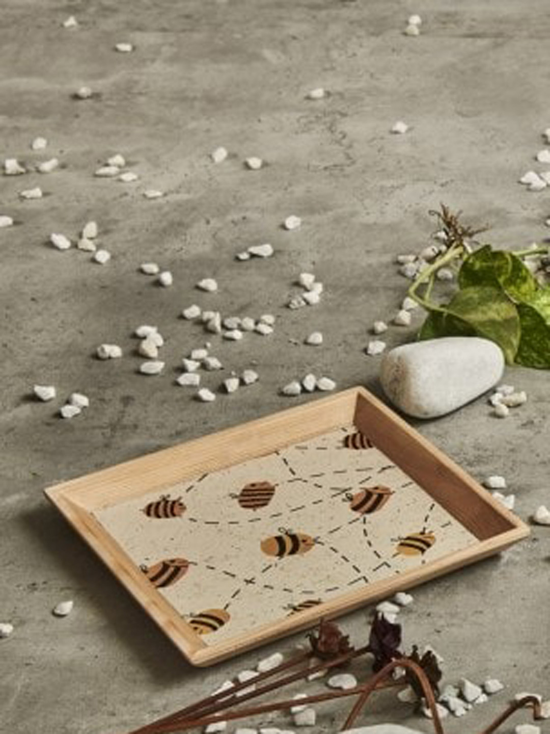 A Tiny Mistake Beige Buzz Bee Printed Serving Tray