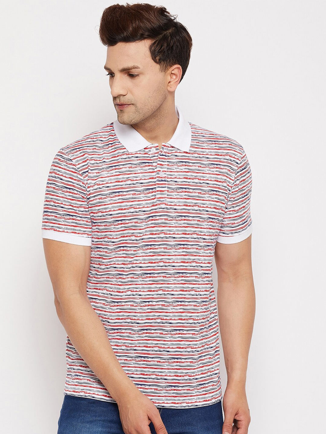 WILD WEST Men Red & Blue Printed Polo Collar T-shirt