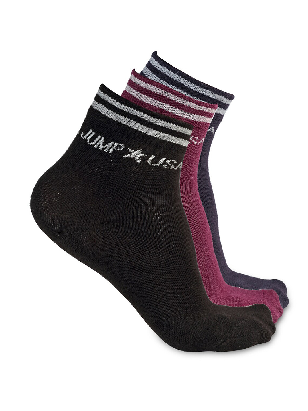 JUMP USA Men Pack Of 3 Burgundy Patterned Ankle Length Socks