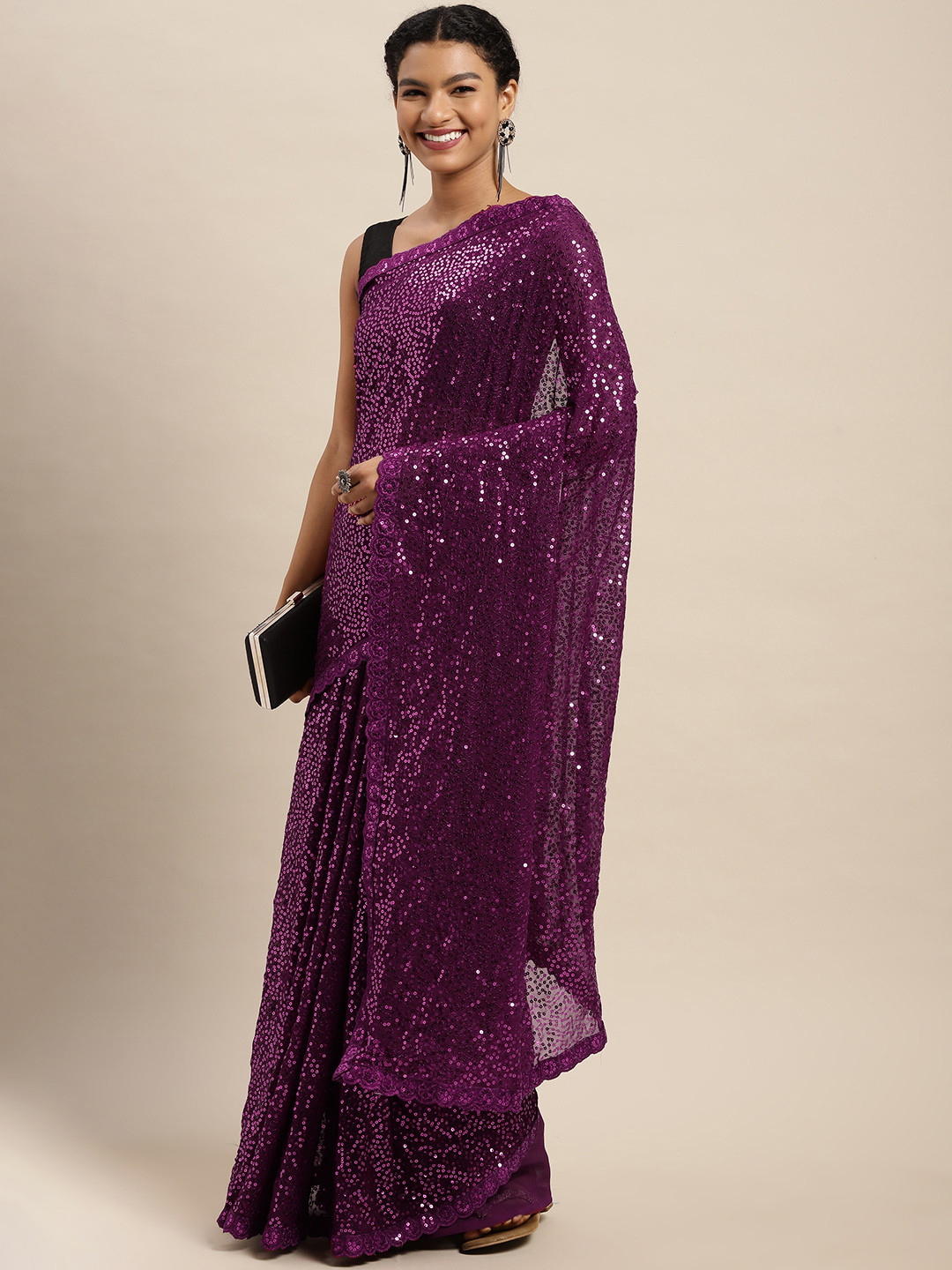 Mitera Magenta Sequinned Saree