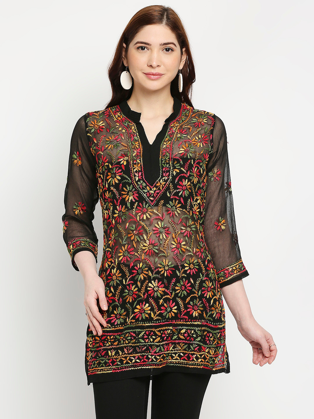 Indiankala4u Women Georgette Chikankari Fusion Top