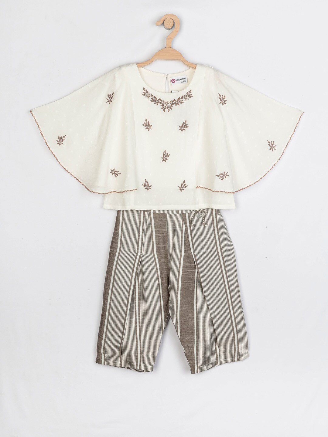 Peppermint Girls Brown & Off White Top with Striped Trousers