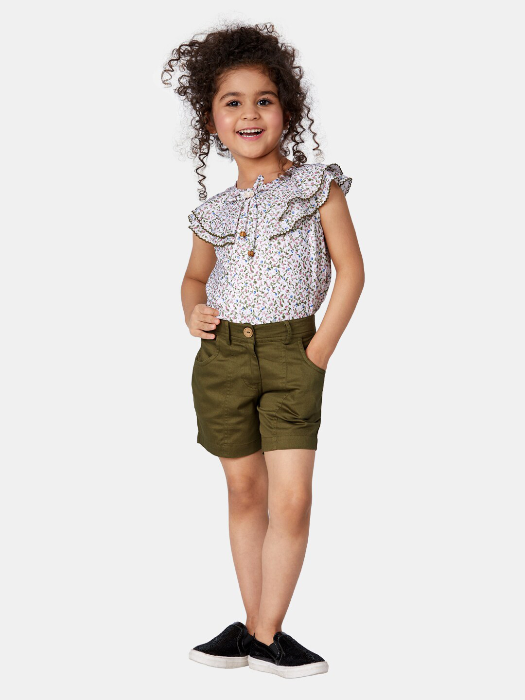 Peppermint Girls Olive Green & Grey Top with Shorts