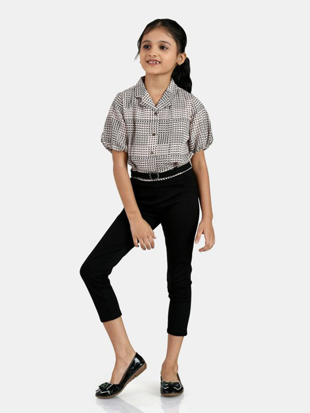 Peppermint Girls Mauve & Black Printed Shirt with Trousers