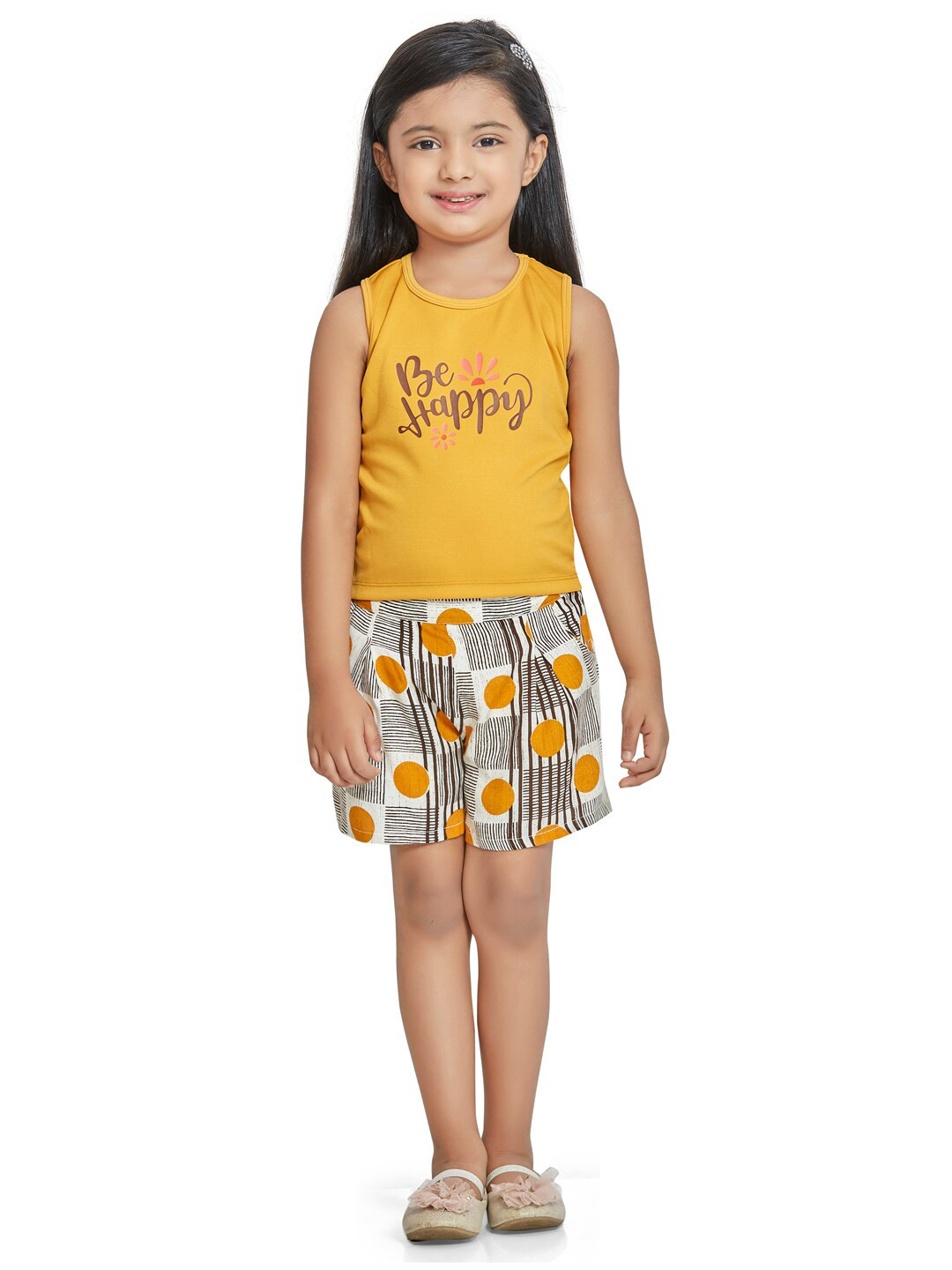Peppermint Girls Mustard & White T-shirt with Shorts