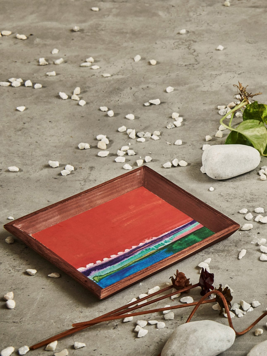 A Tiny Mistake Brown & Red Printed Wooden Serving Tray