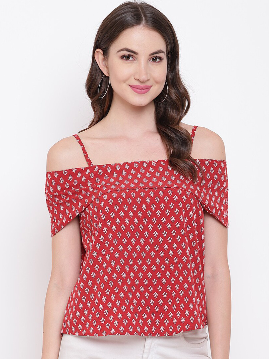Mayra Red Print Bardot Top