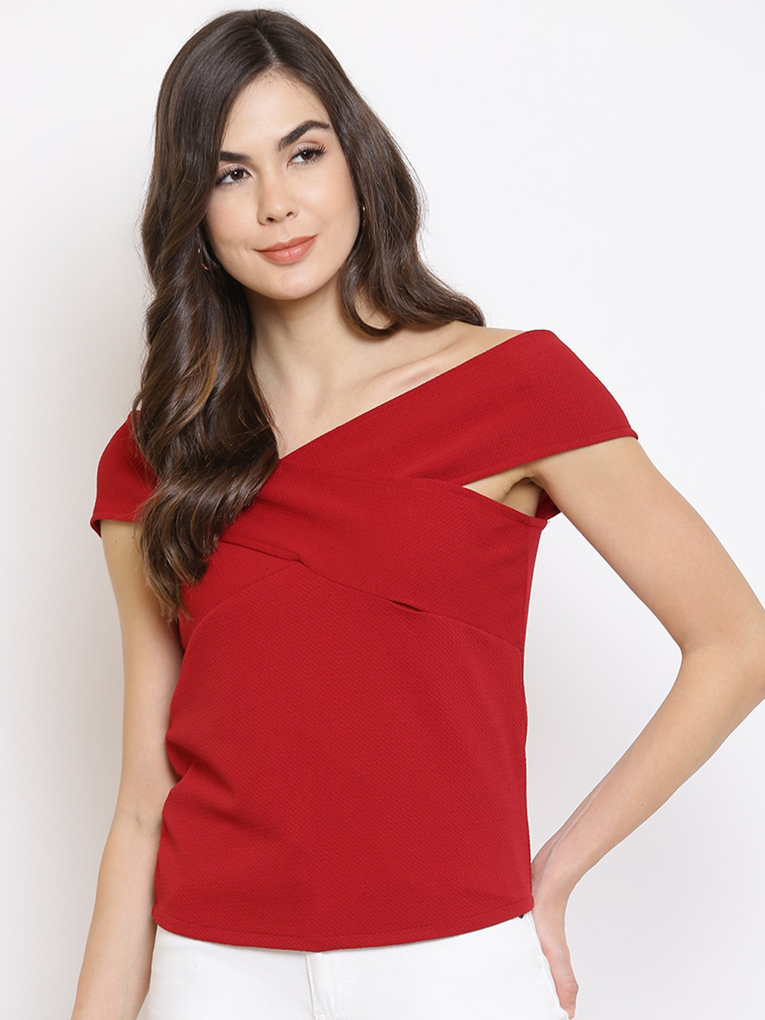 Mayra Women Red Off-Shoulder Top