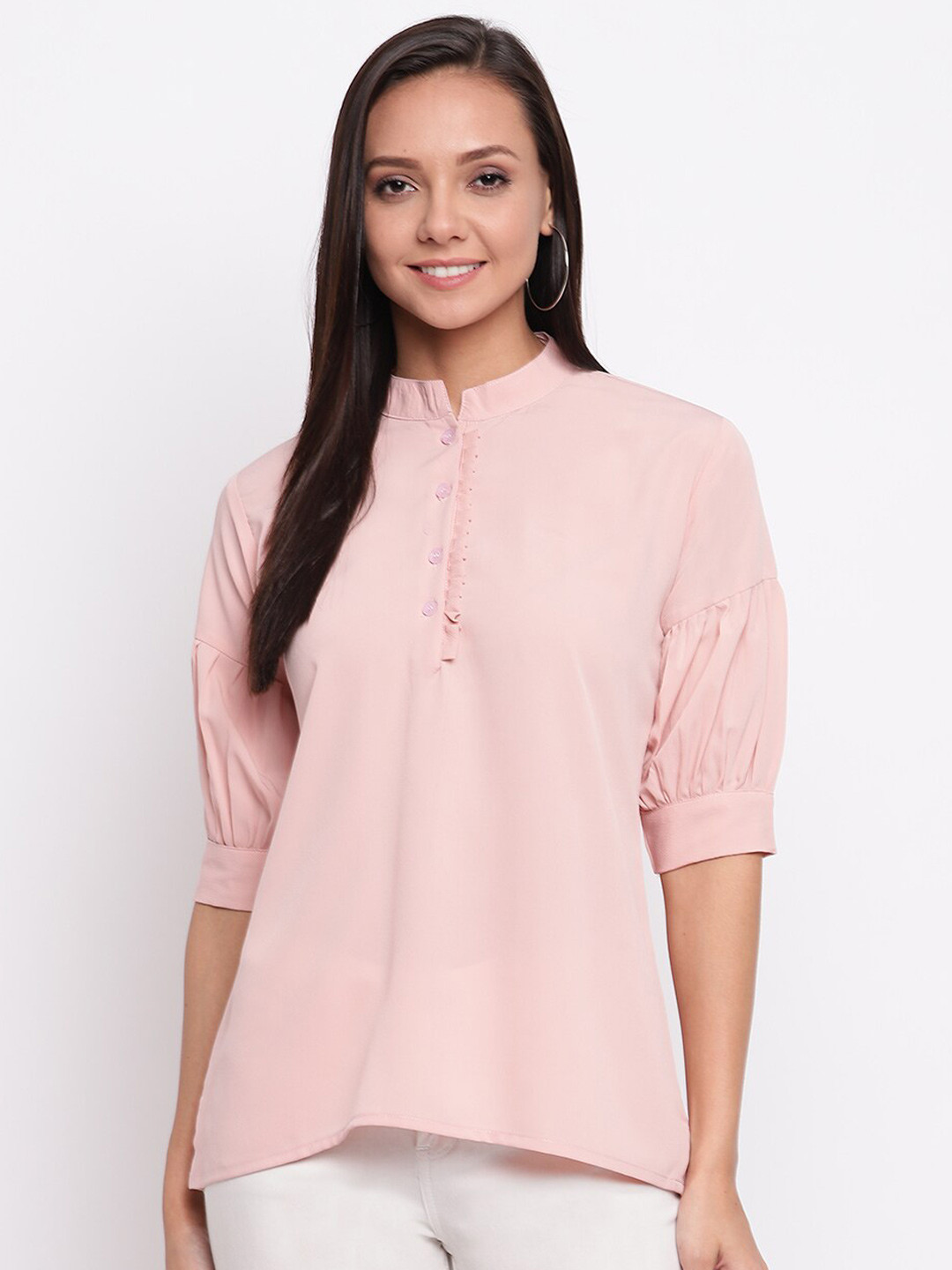 Mayra Pink Peach Collar Shirt Style Top