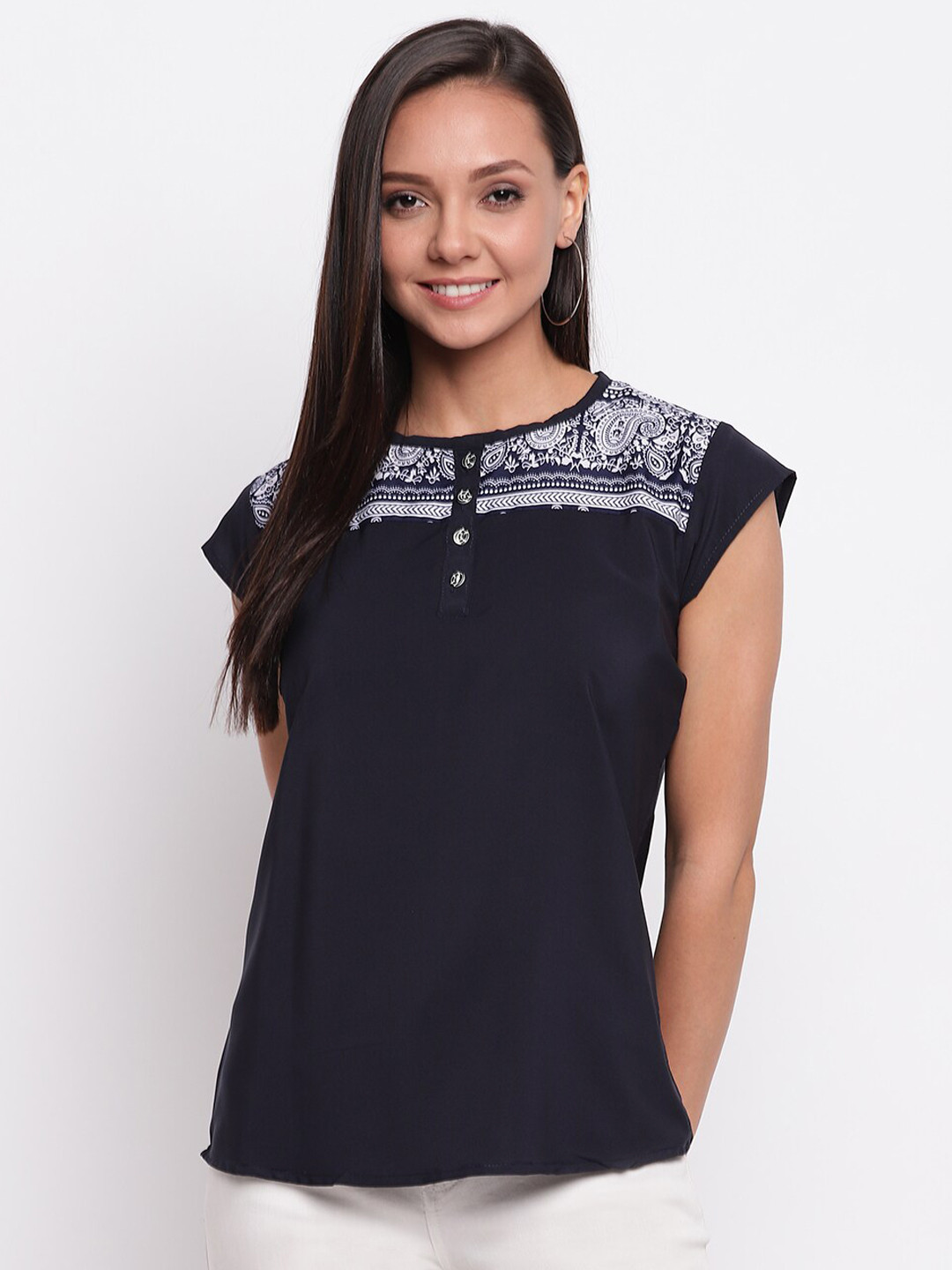 Mayra Women Navy Blue Ethnic Motifs Top