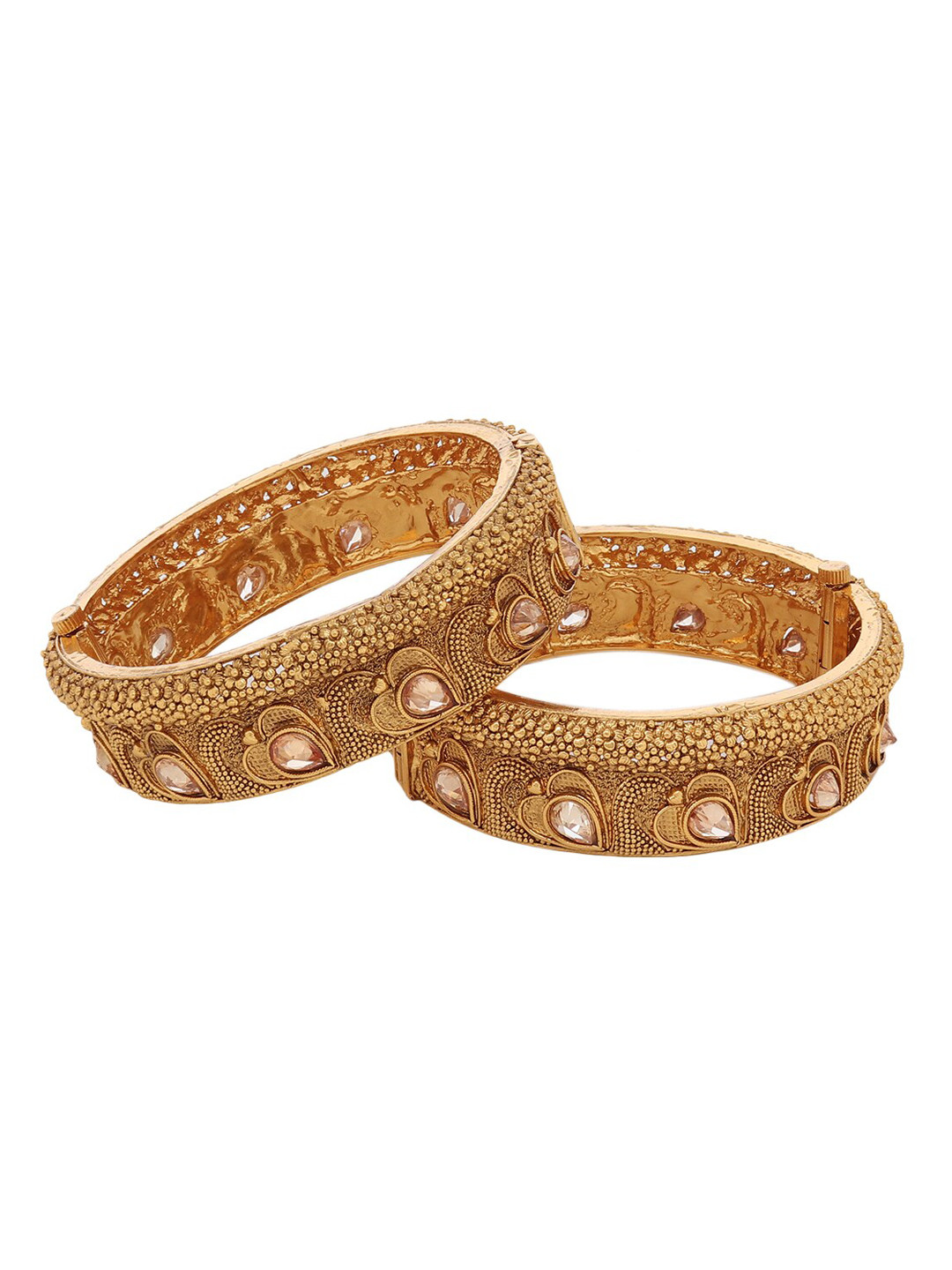 Adwitiya Collection Set Of 2 24CT Gold-Plated Beige Stone-Studded Bangles