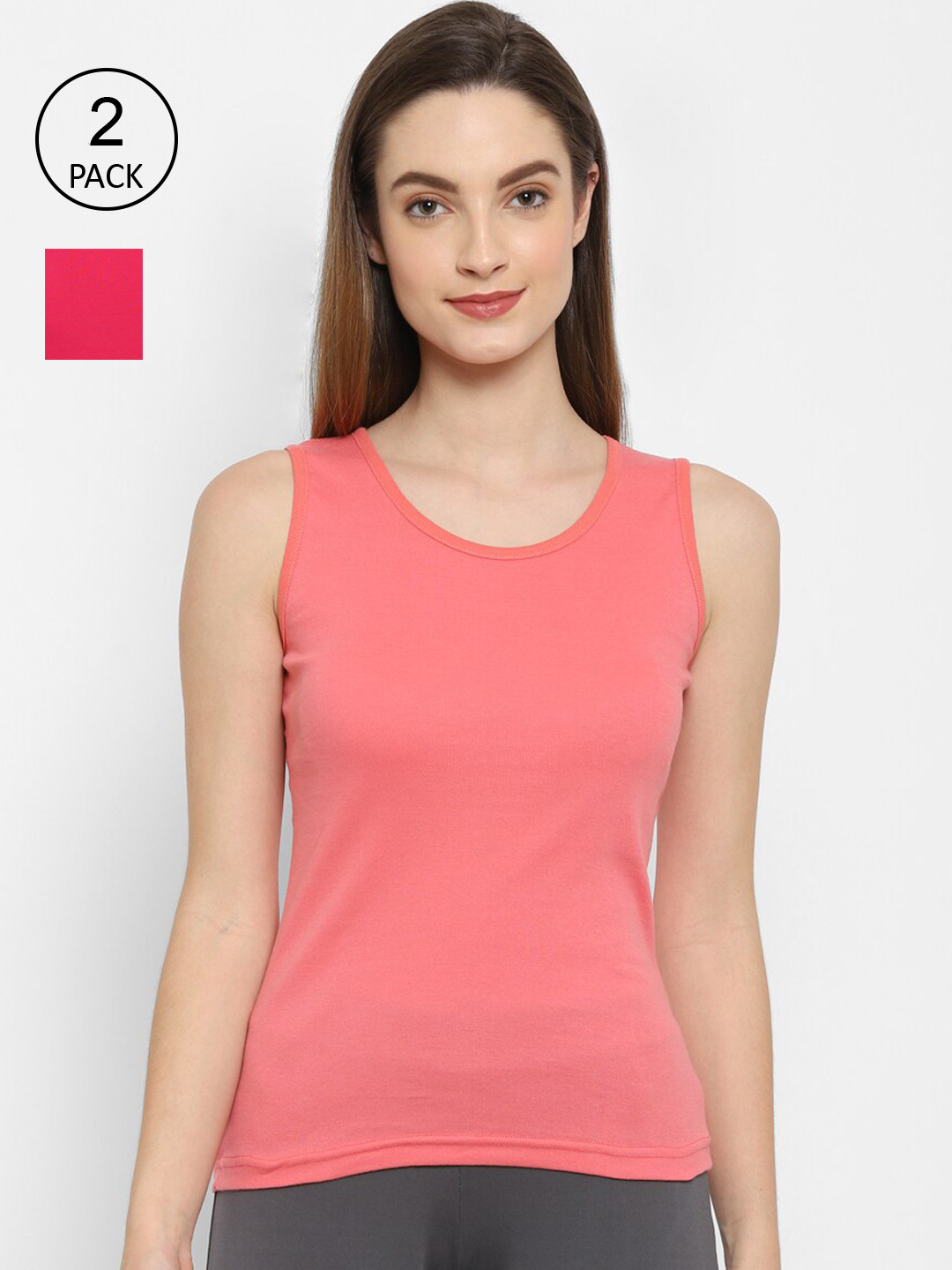 Floret Women Rose & Magenta Solid Cotton Camisoles Pack Of 2