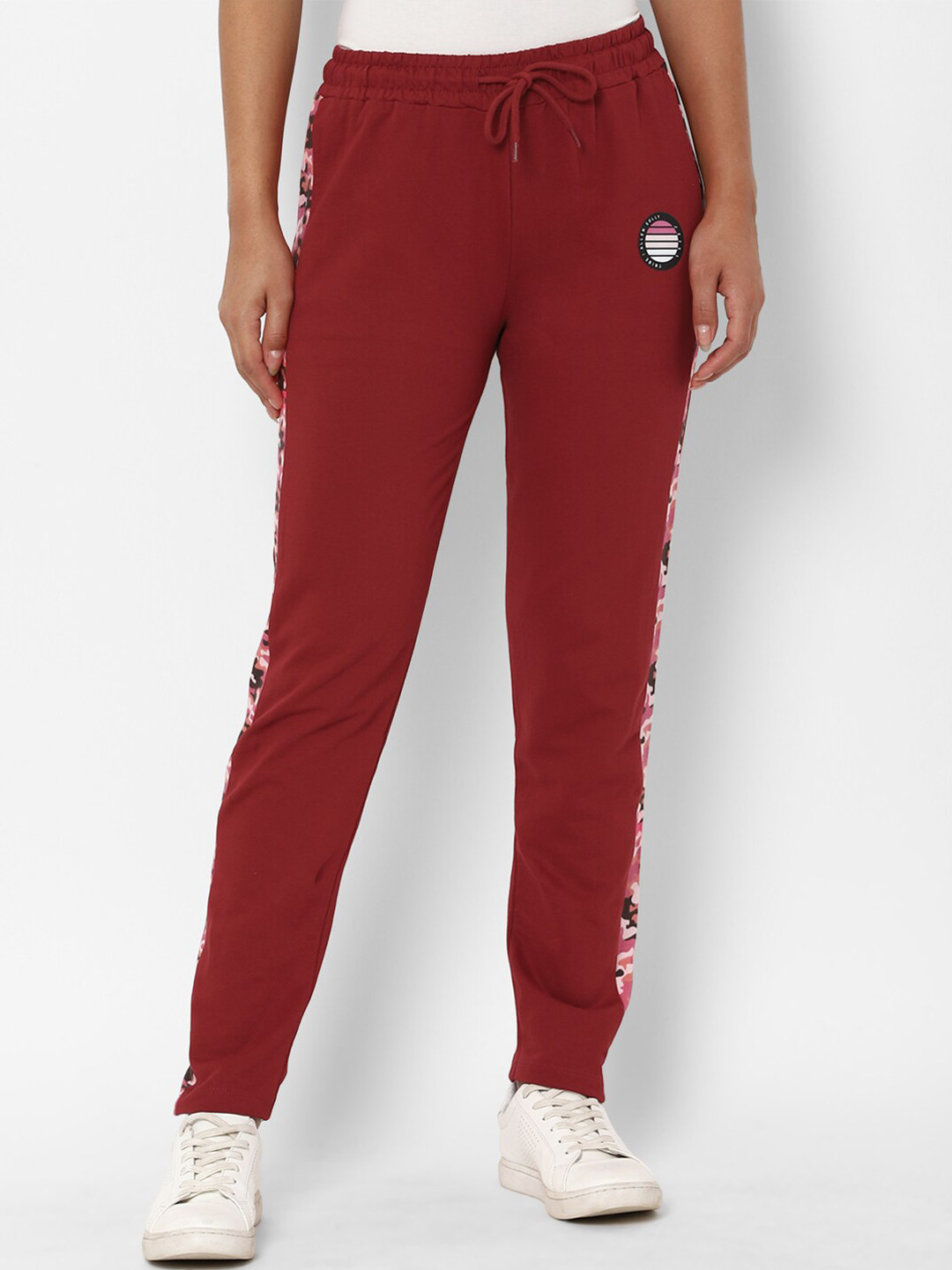 Allen Solly Woman Women Maroon Solid Pure Cotton Track Pants