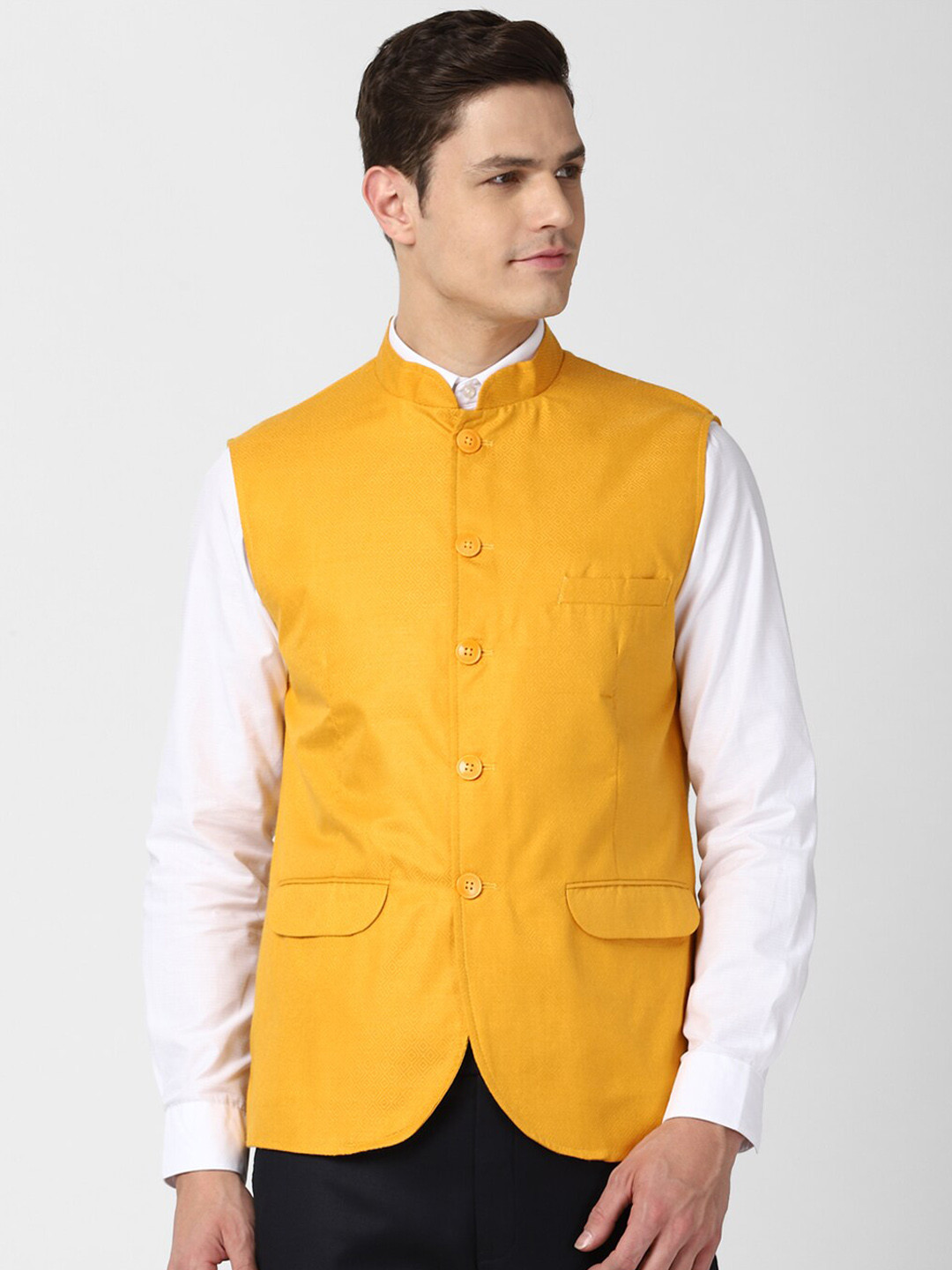 Peter England Elite Men Yellow Nehru Jacket