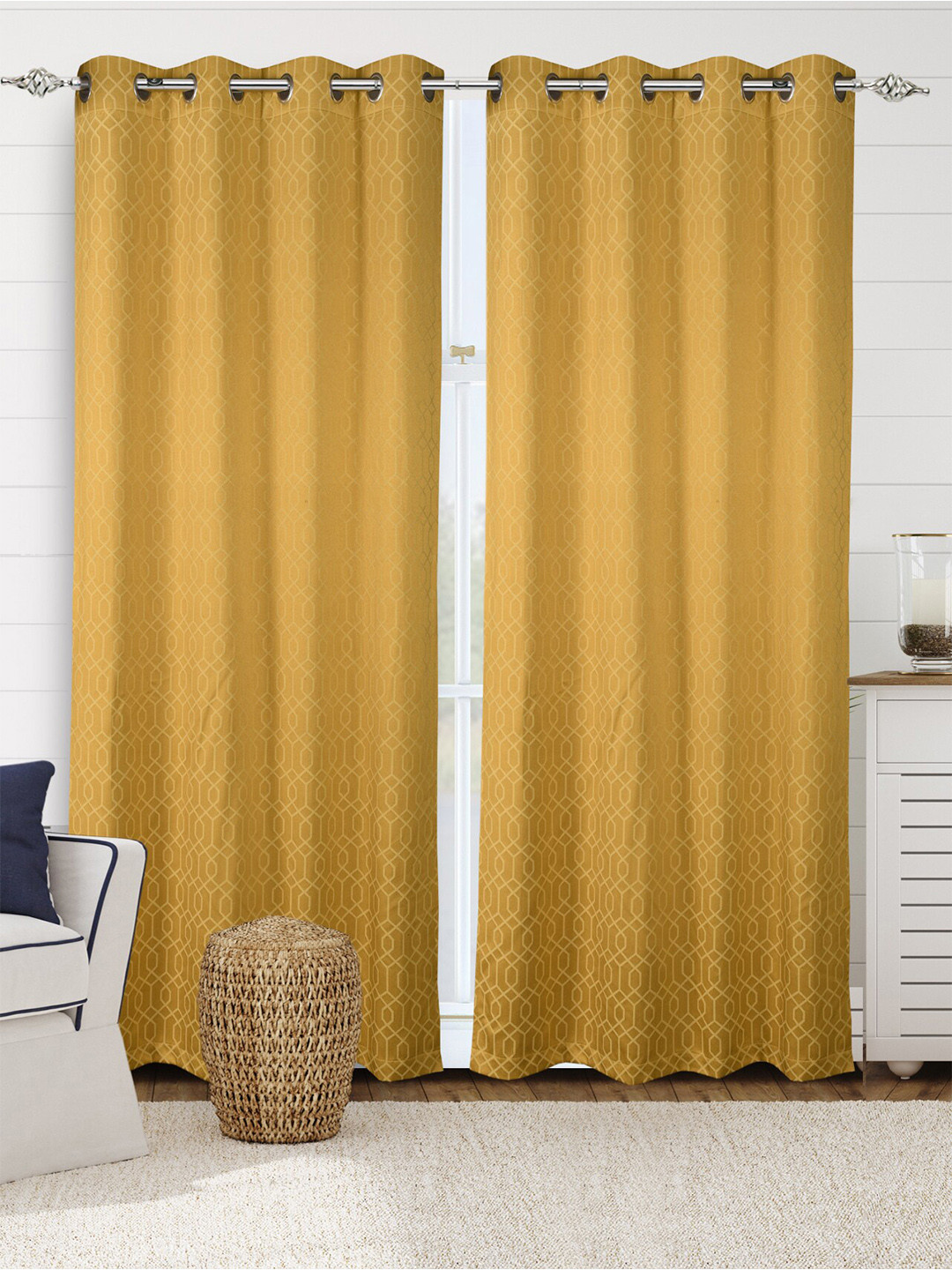 Saral Home Luxe Cotton Set of 2 Yellow Long Door Curtains
