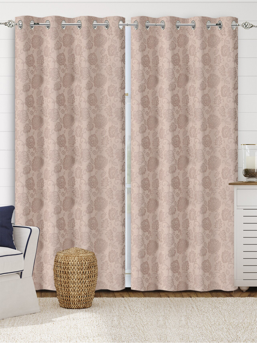 Saral Home Jardin Cotton Set of 2 Beige Long Door Curtains