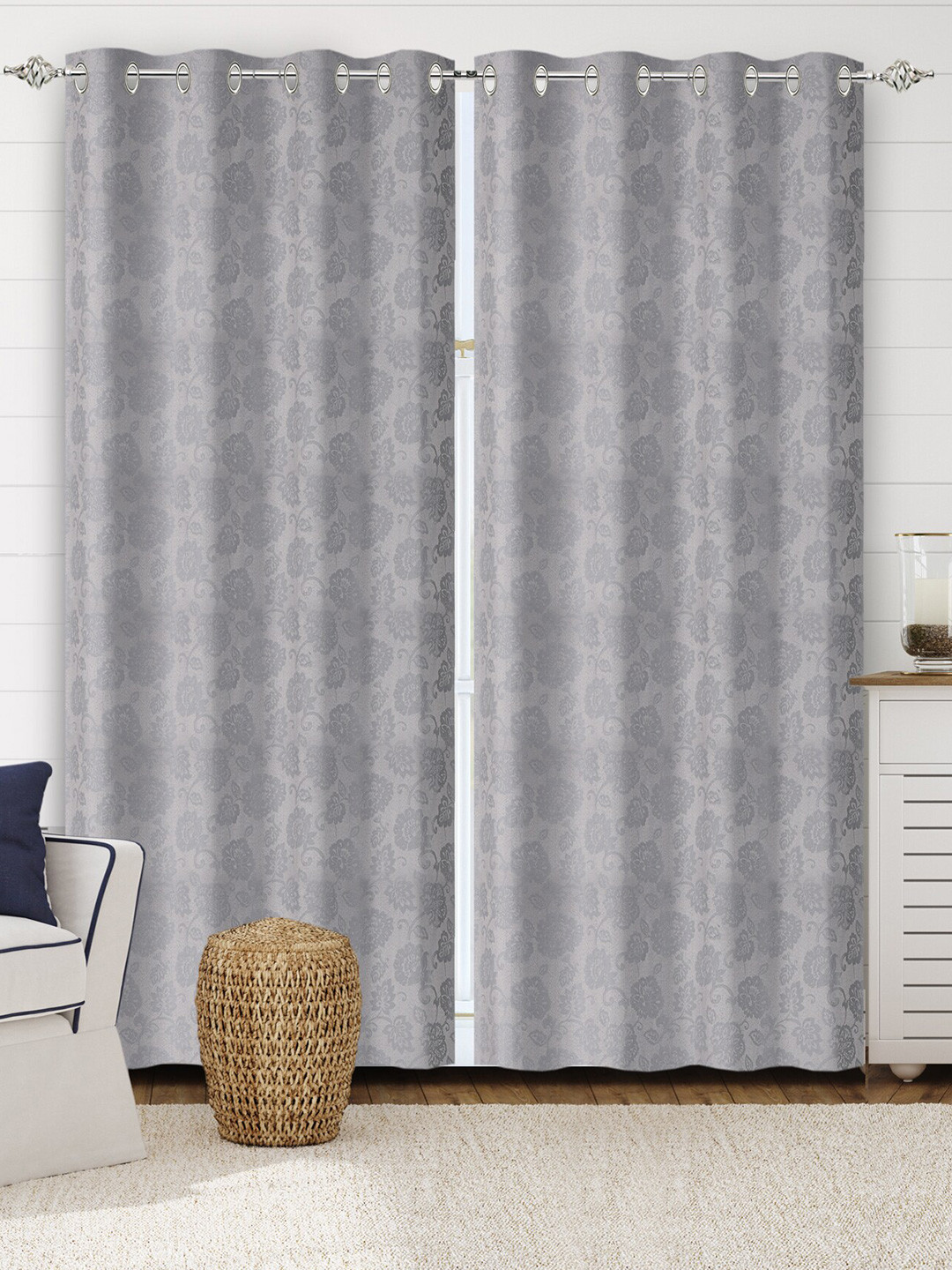Saral Home Jardin Cotton Grey. Long Door Curtains