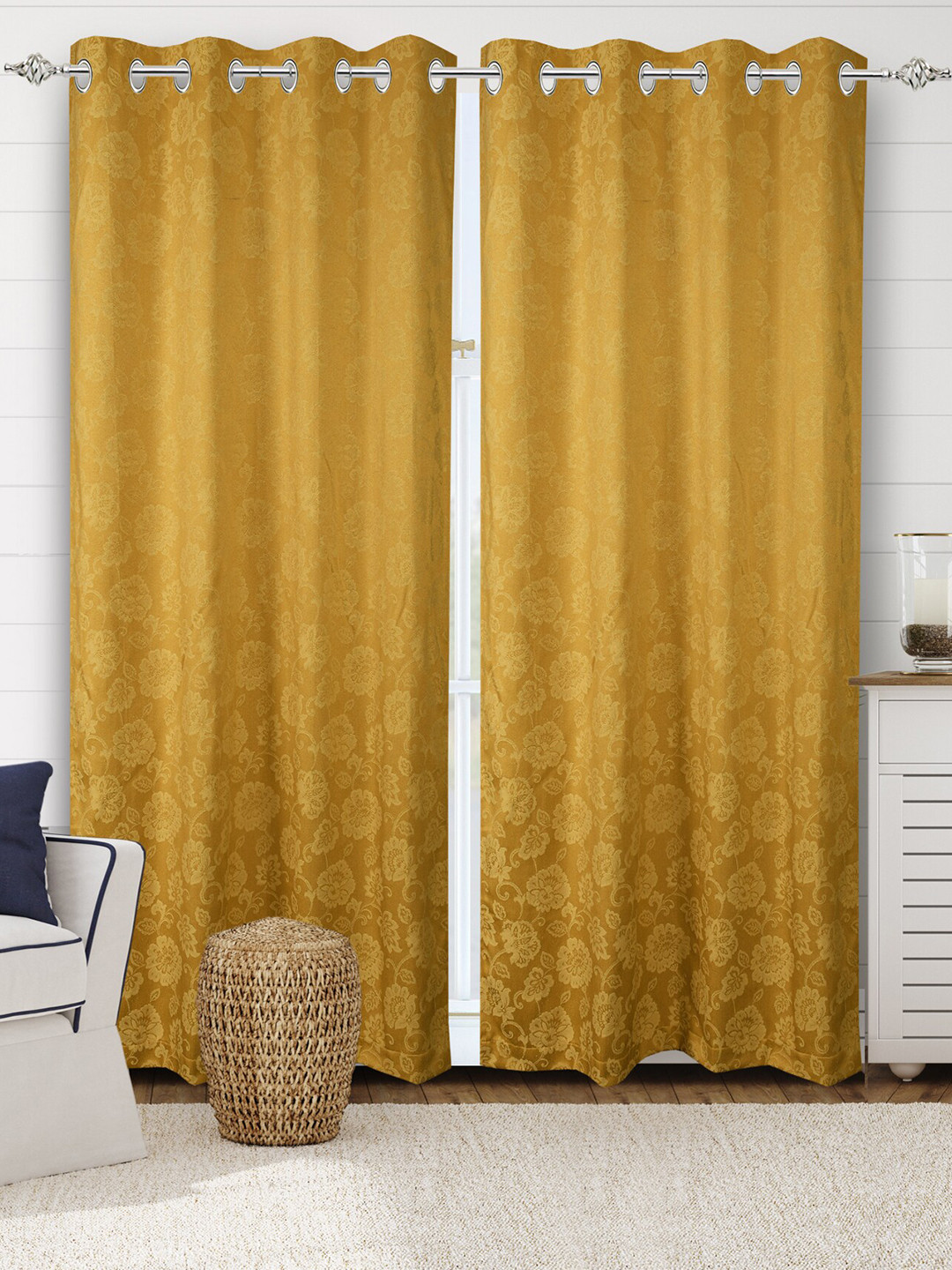 Saral Home Jardin Cotton Set of 2 Yellow Long Door Curtains