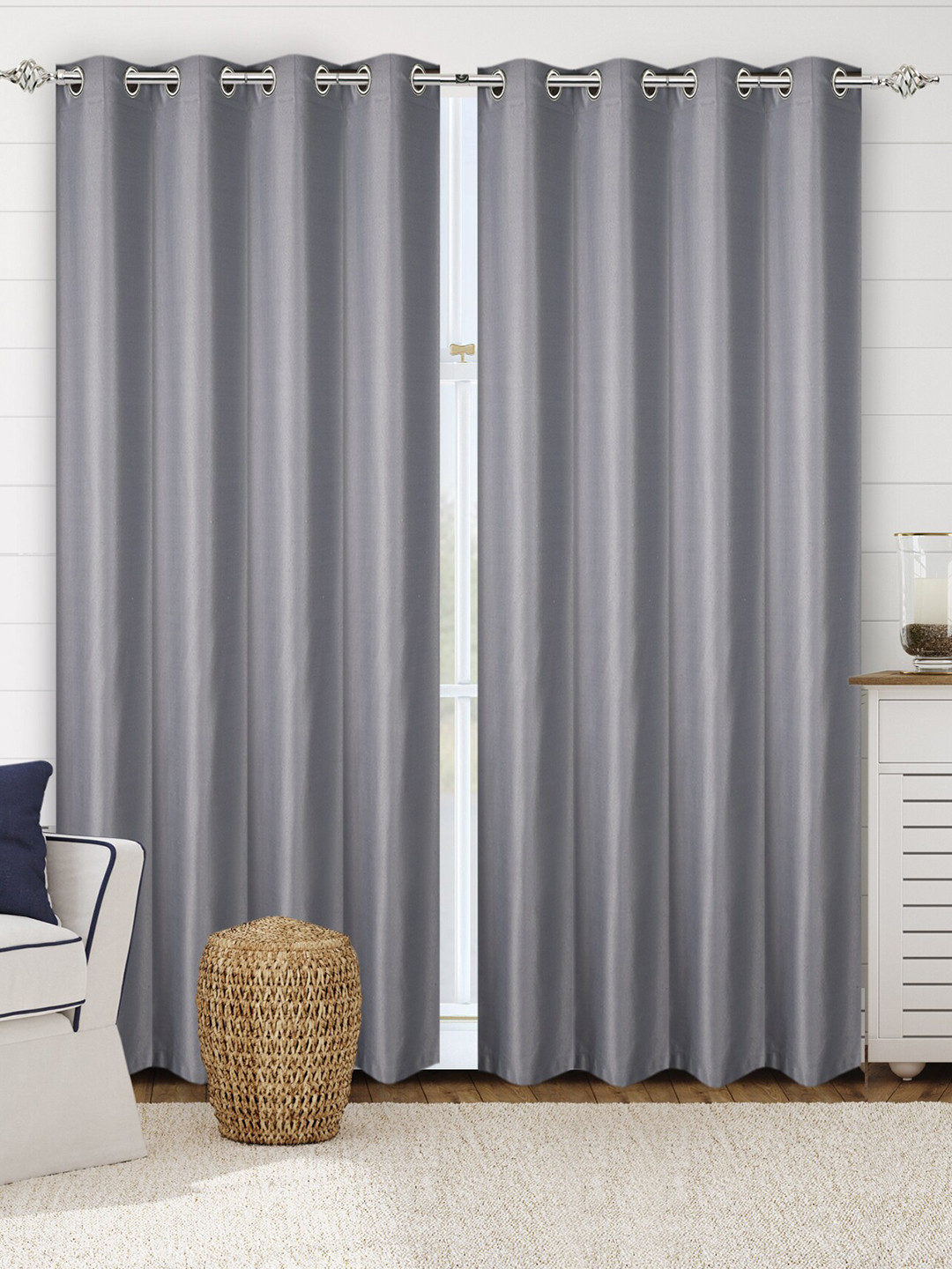 Saral Home Plain Cotton Set of 2 Grey Long Door Curtains