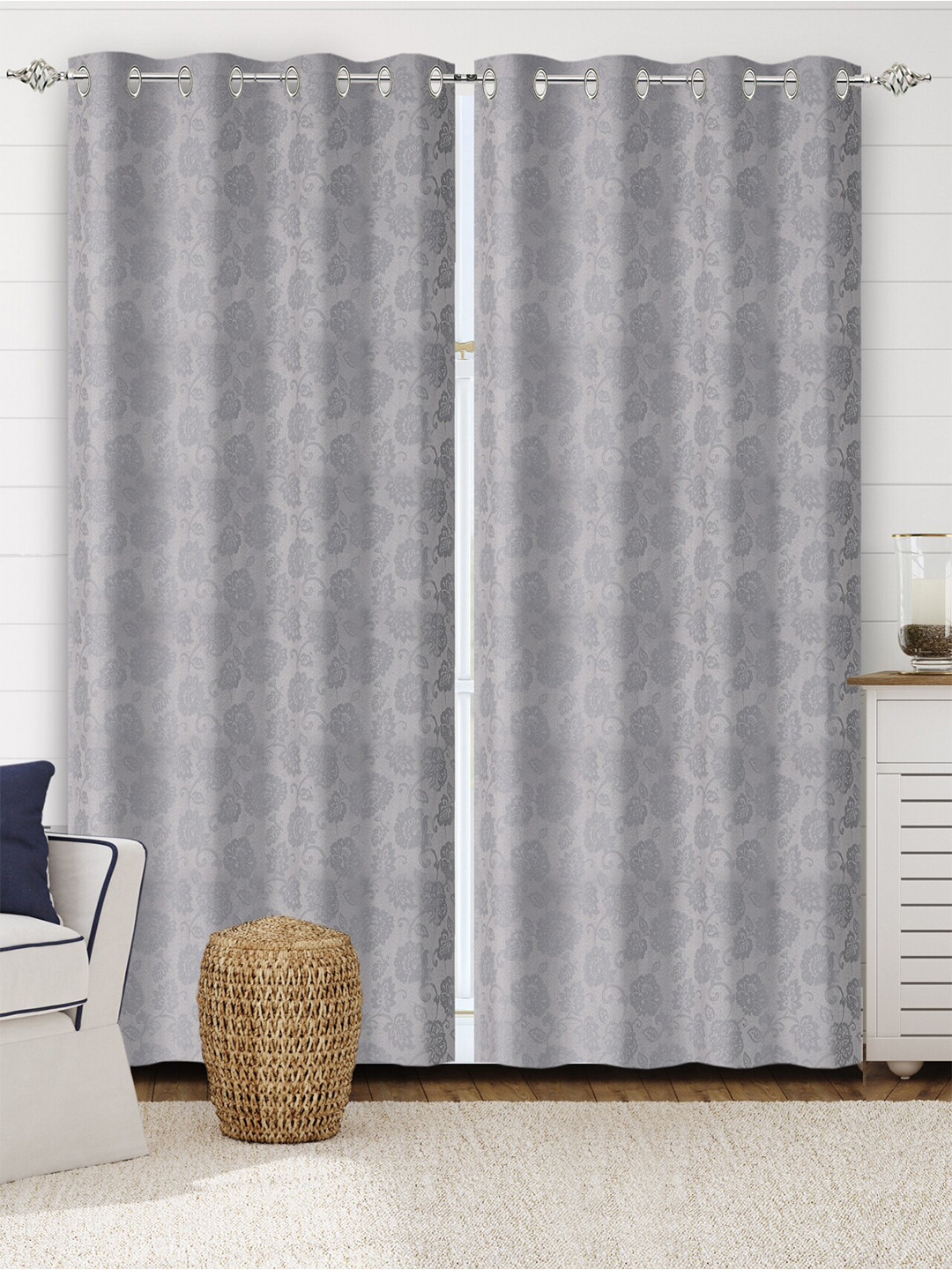 Saral Home Jardin Cotton Set of 2 Grey Long Door Curtains
