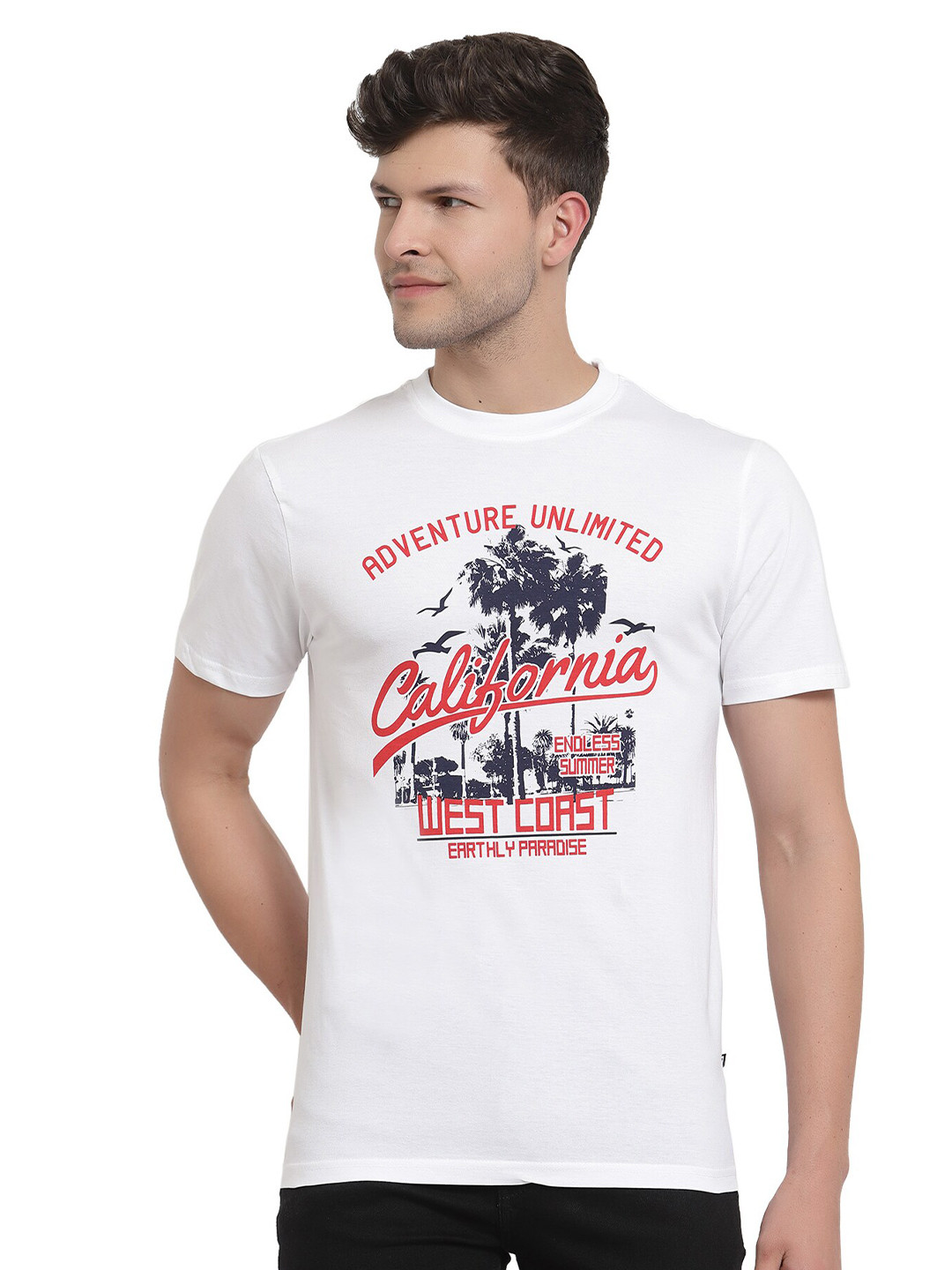PROTEENS Men White & Red Printed Cotton T-shirt