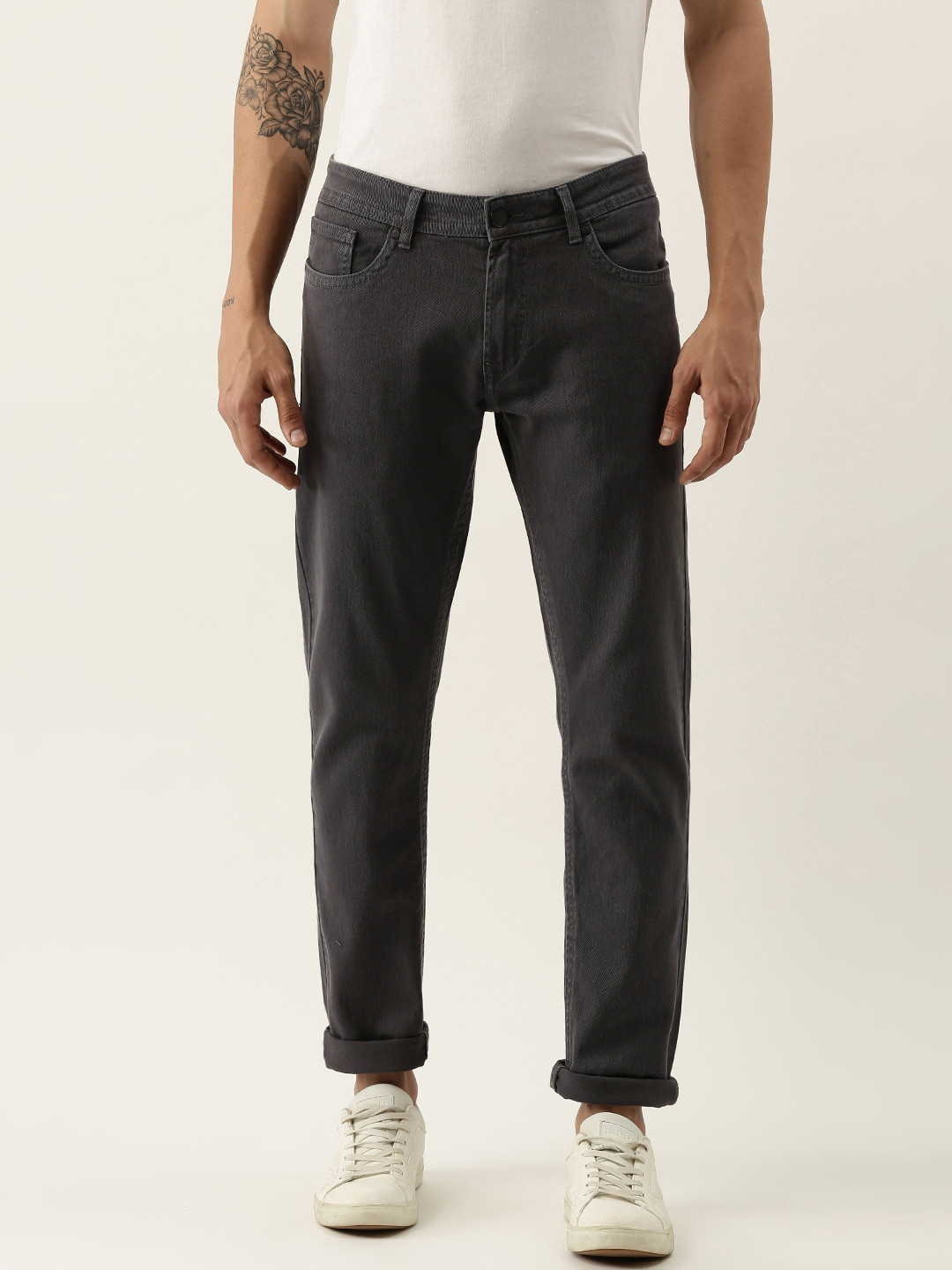 Peter England Casuals Men Grey Slim Tapered Fit Mid-Rise Clean Look Stretchable Jeans