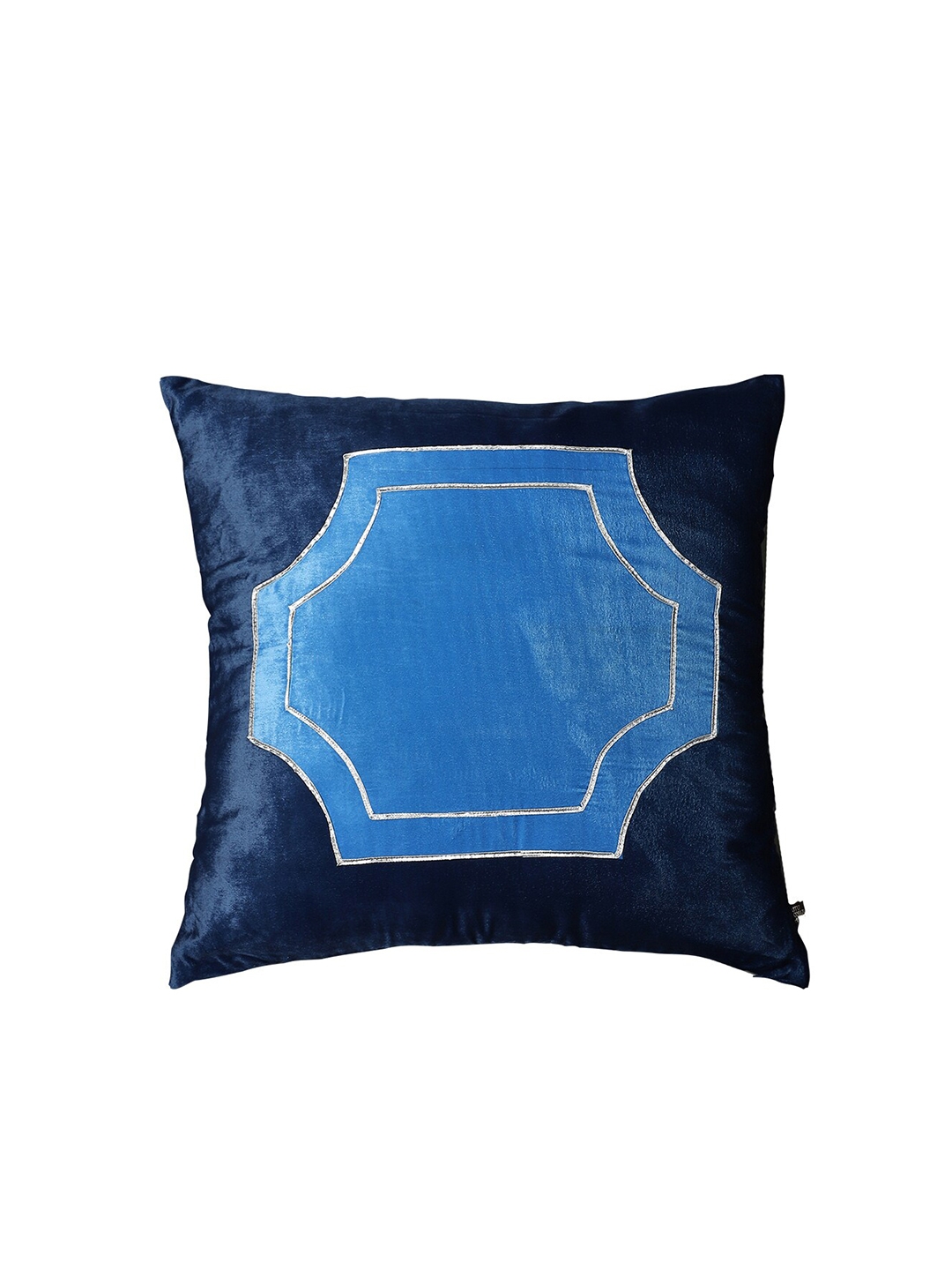 Ritu Kumar Blue & Silver-Toned Colourblocked Velvet Square Cushion Covers