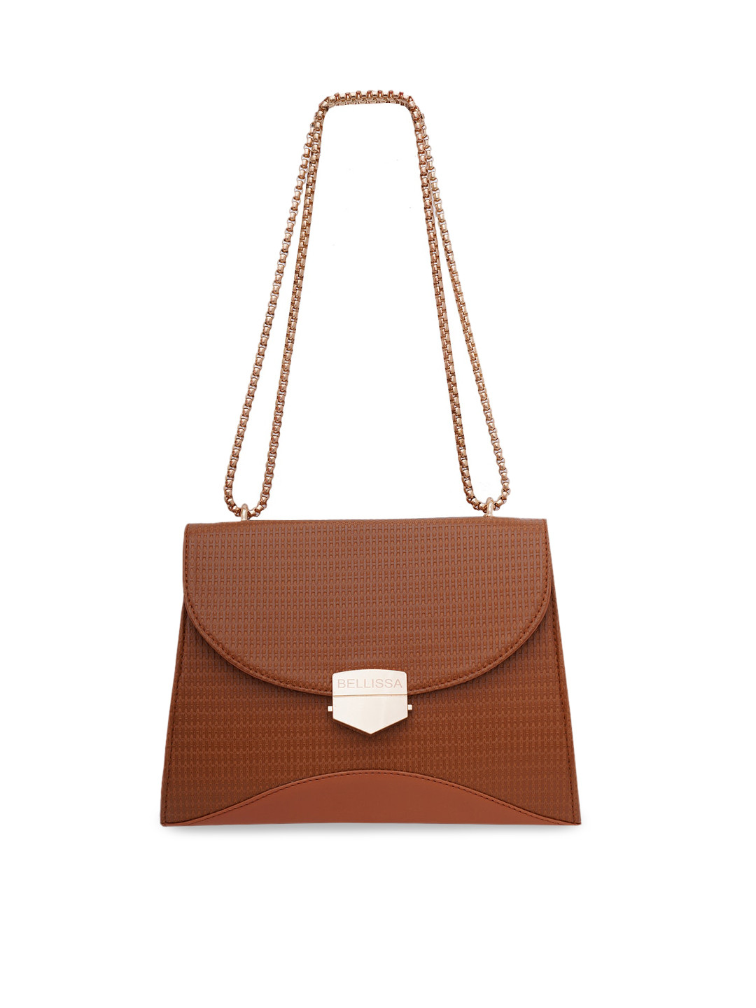 Bellissa Tan PU Structured Shoulder Bag with Applique