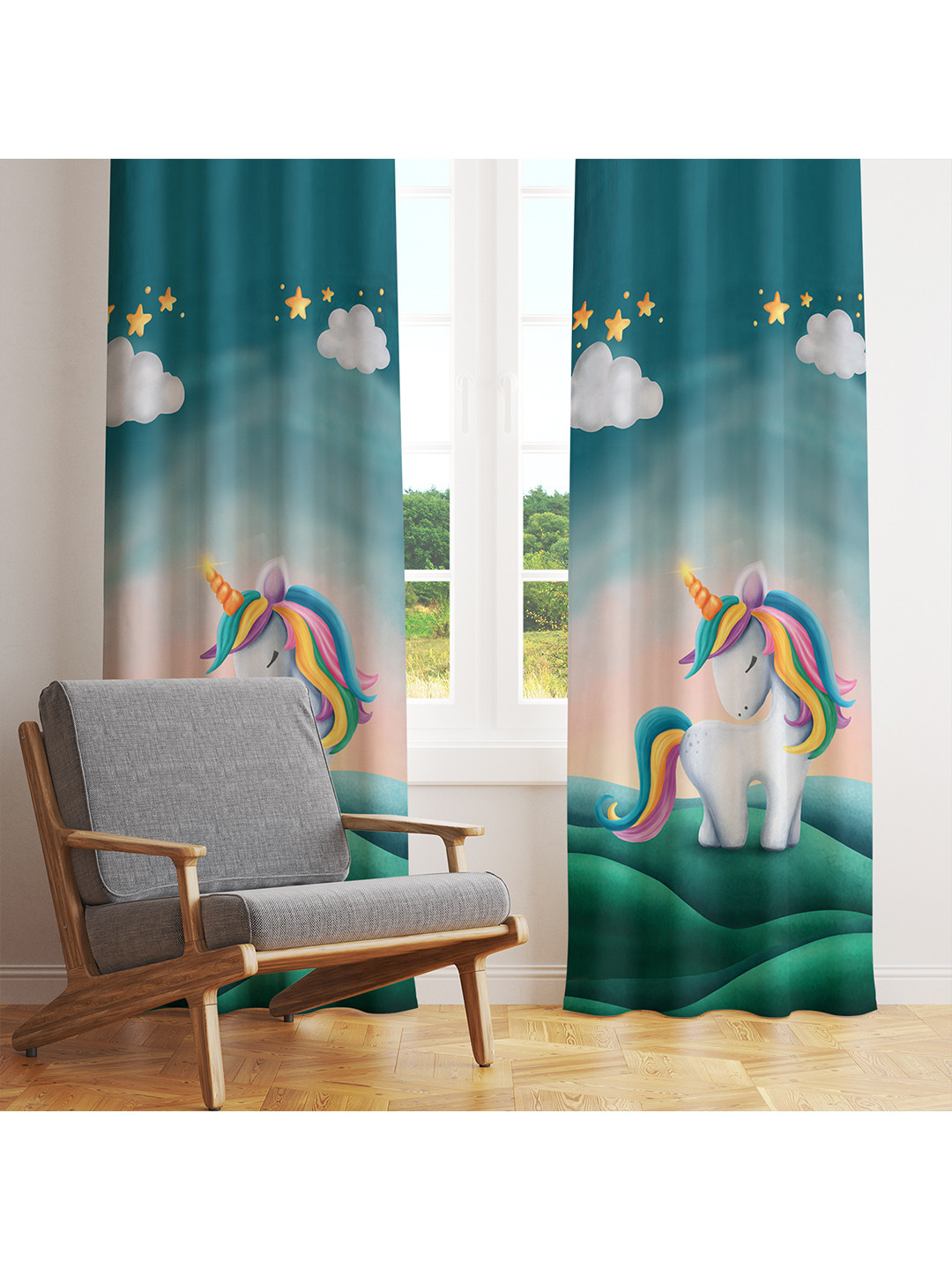 STYBUZZ Multi Set of 2 Quirky Room Darkening Door Curtain