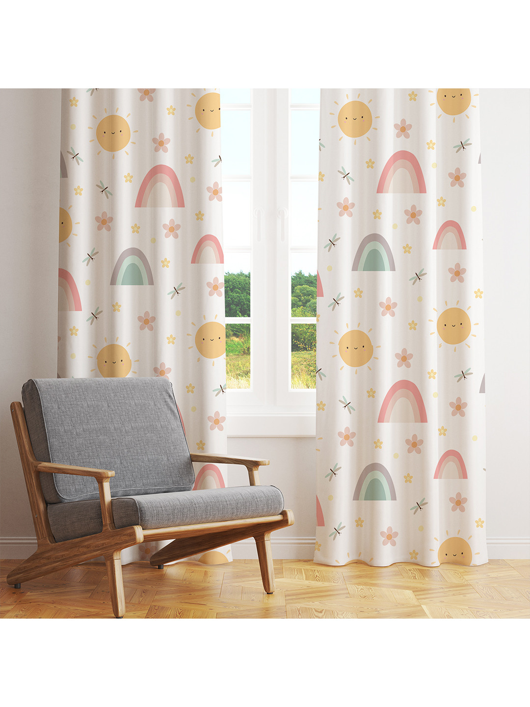 STYBUZZ White & Red Set of 2 Geometric Room Darkening Door Curtain
