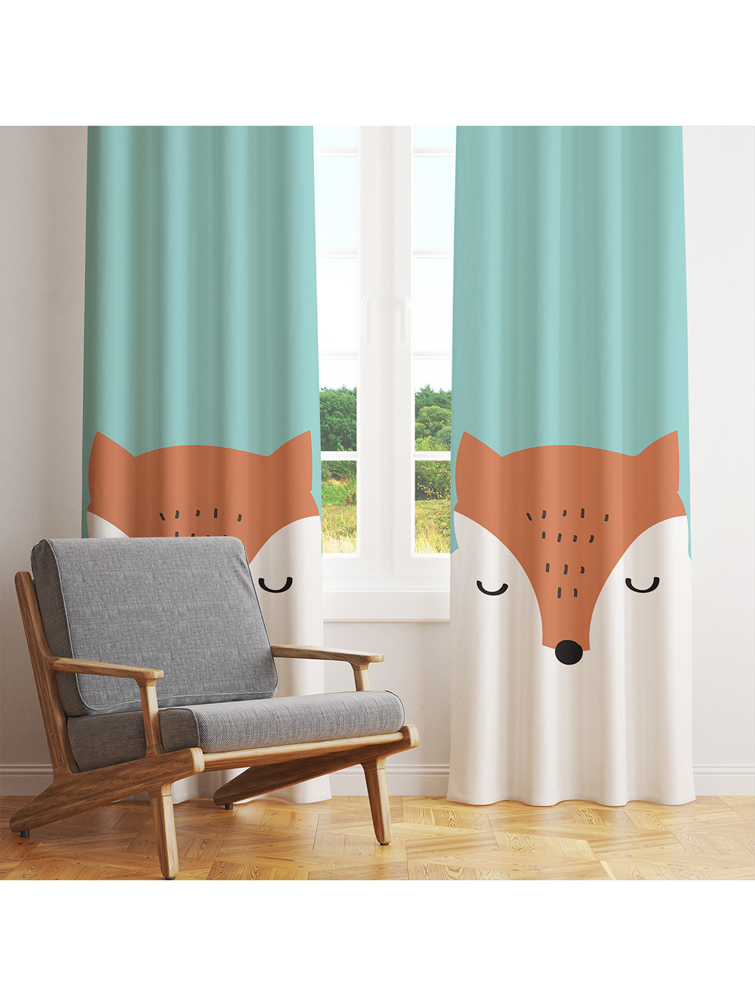 STYBUZZ Blue & Brown Set of 2 Room Darkening Door Curtain
