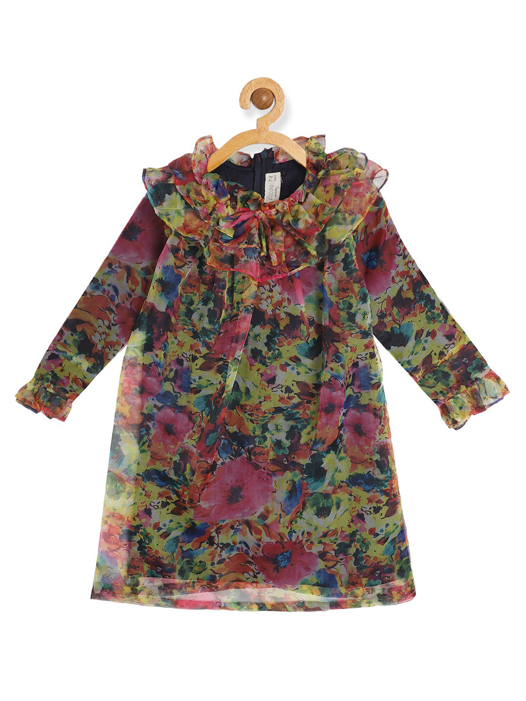 PICCOLO Girls Black & Green Floral Organic Cotton A-Line Dress