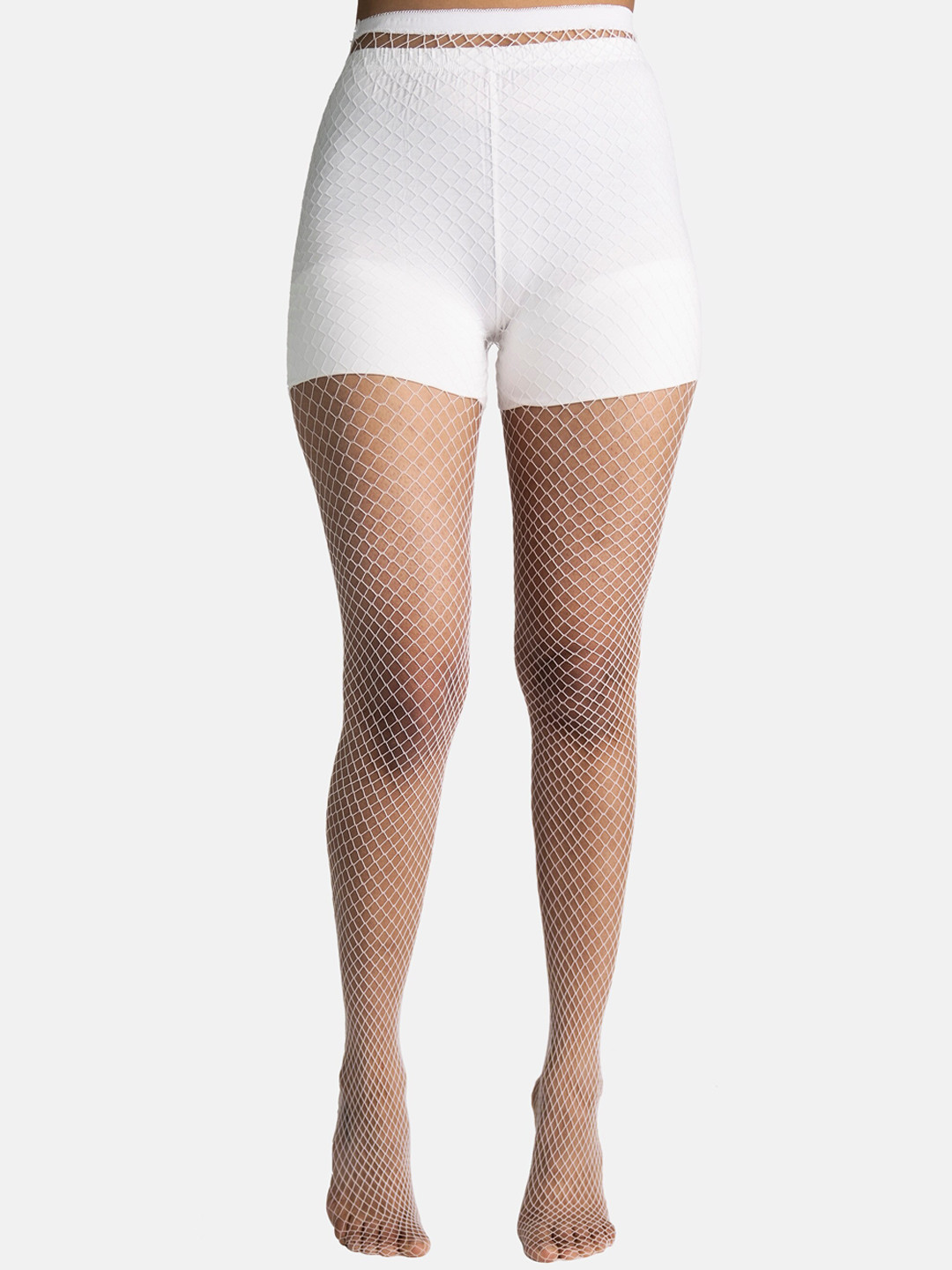 Theater Women White Fishnet Patterned Stockings