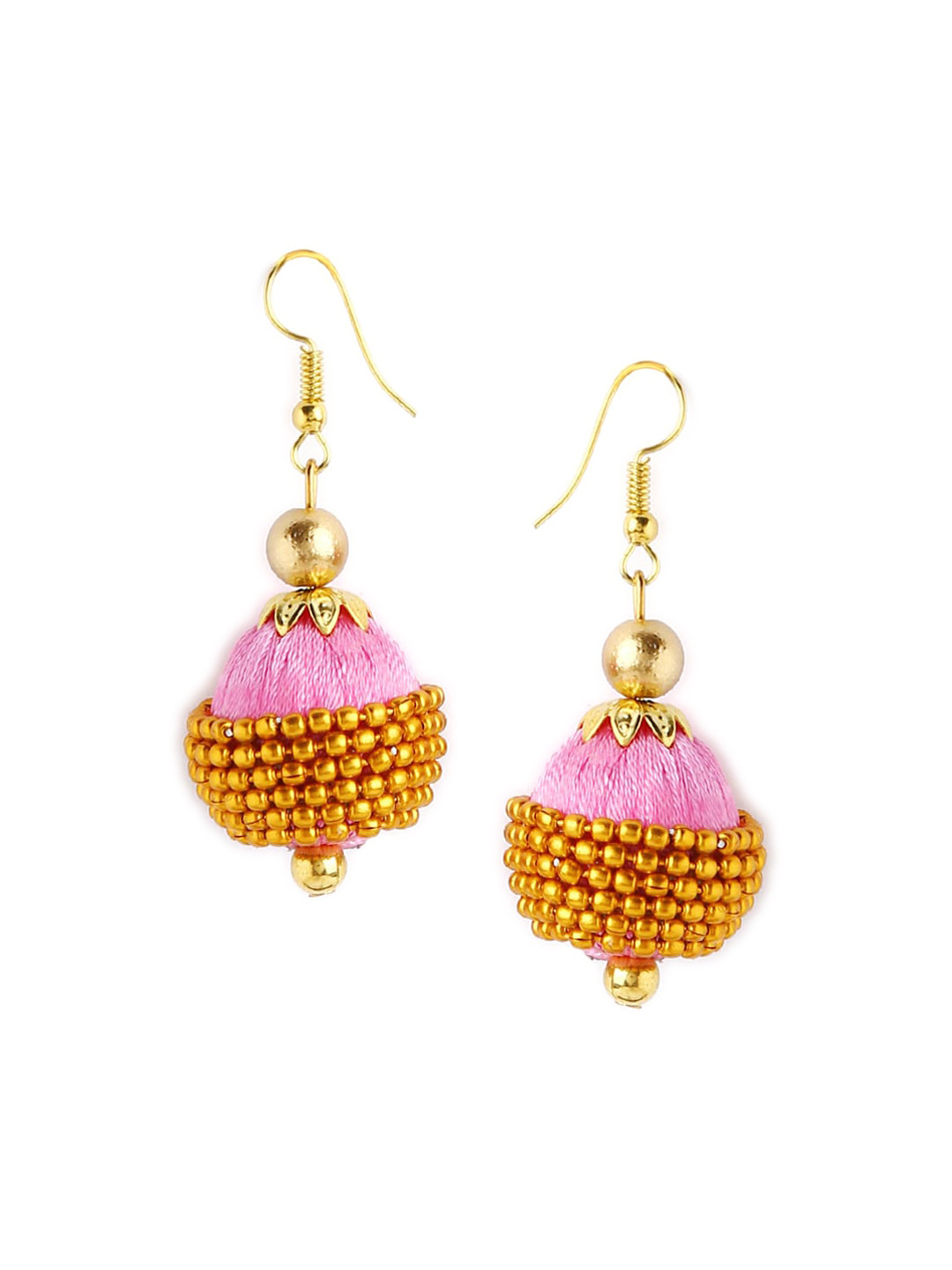 AKSHARA Rose & Gold-Toned Dome Shaped Handcrafted Drop Earrings