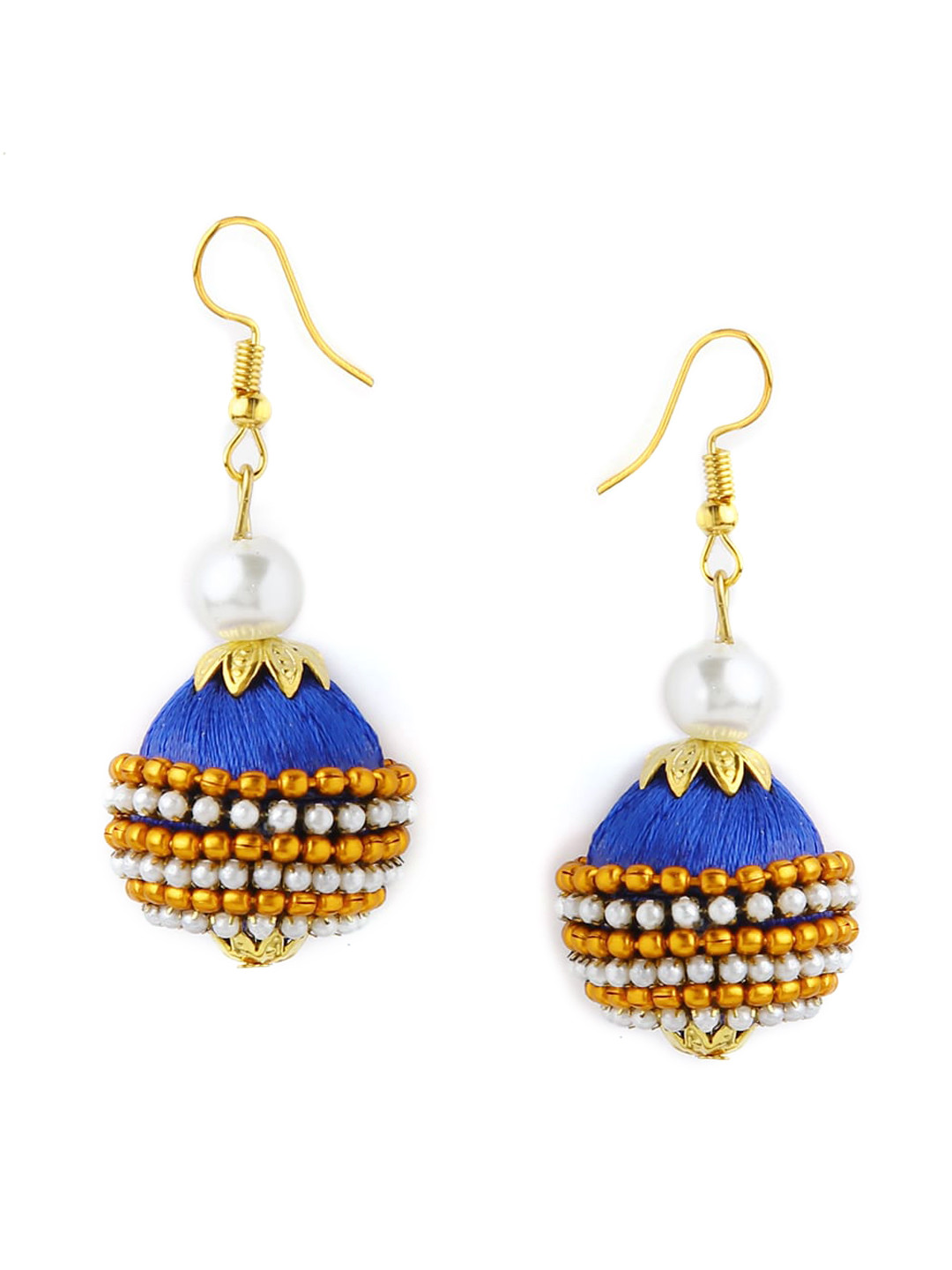 AKSHARA Blue Dome Shaped Handcrafted Jhumkas Earrings
