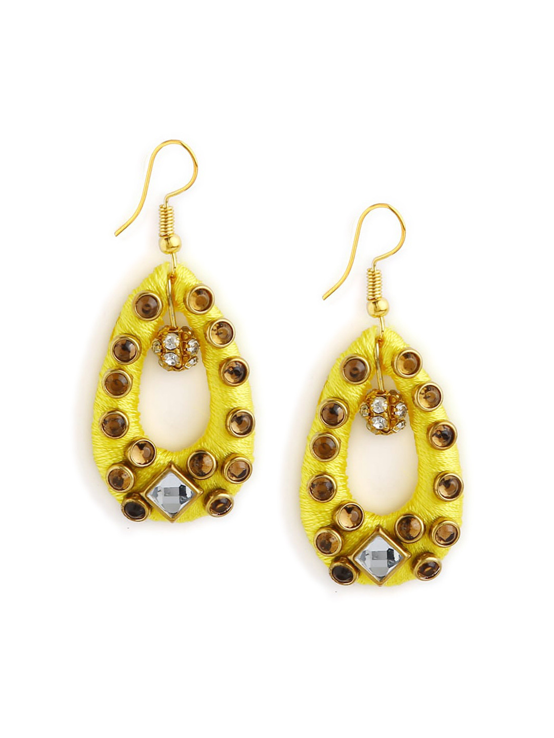 AKSHARA Yellow Teardrop Shaped Drop Earrings