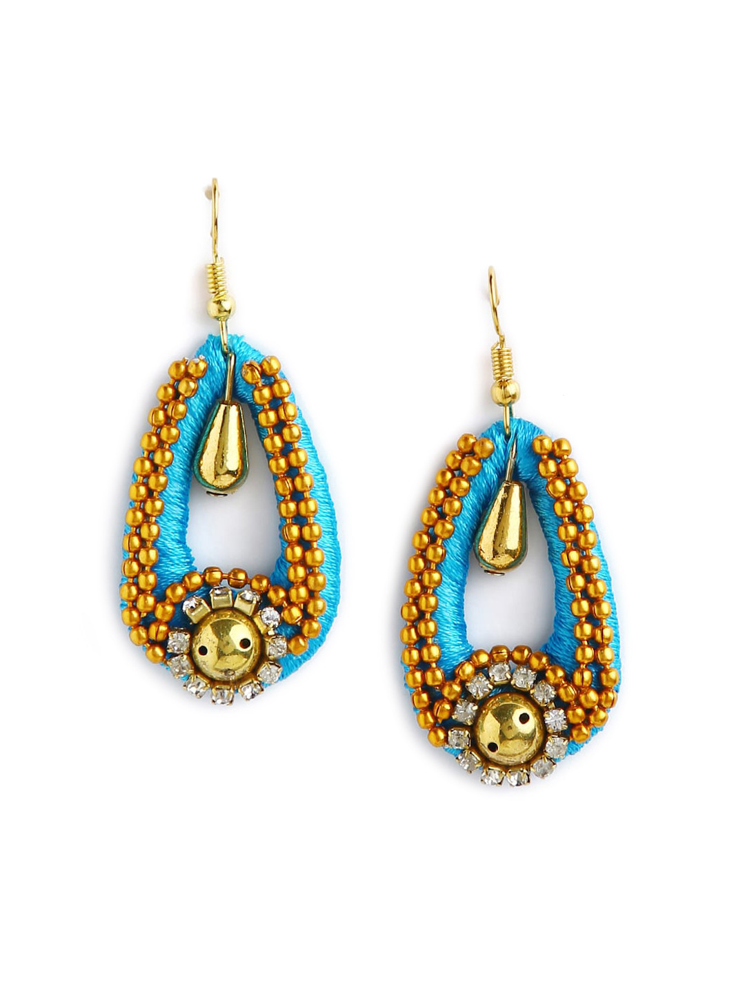 AKSHARA Blue Teardrop Shaped Drop Earrings