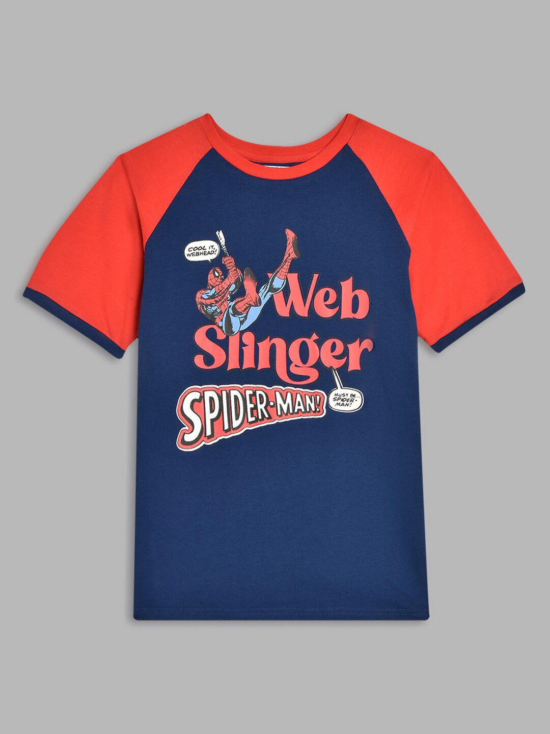 Blue Giraffe Boys Cotton Navy Blue & Red Spider-Man Printed Raw Edge T-shirt