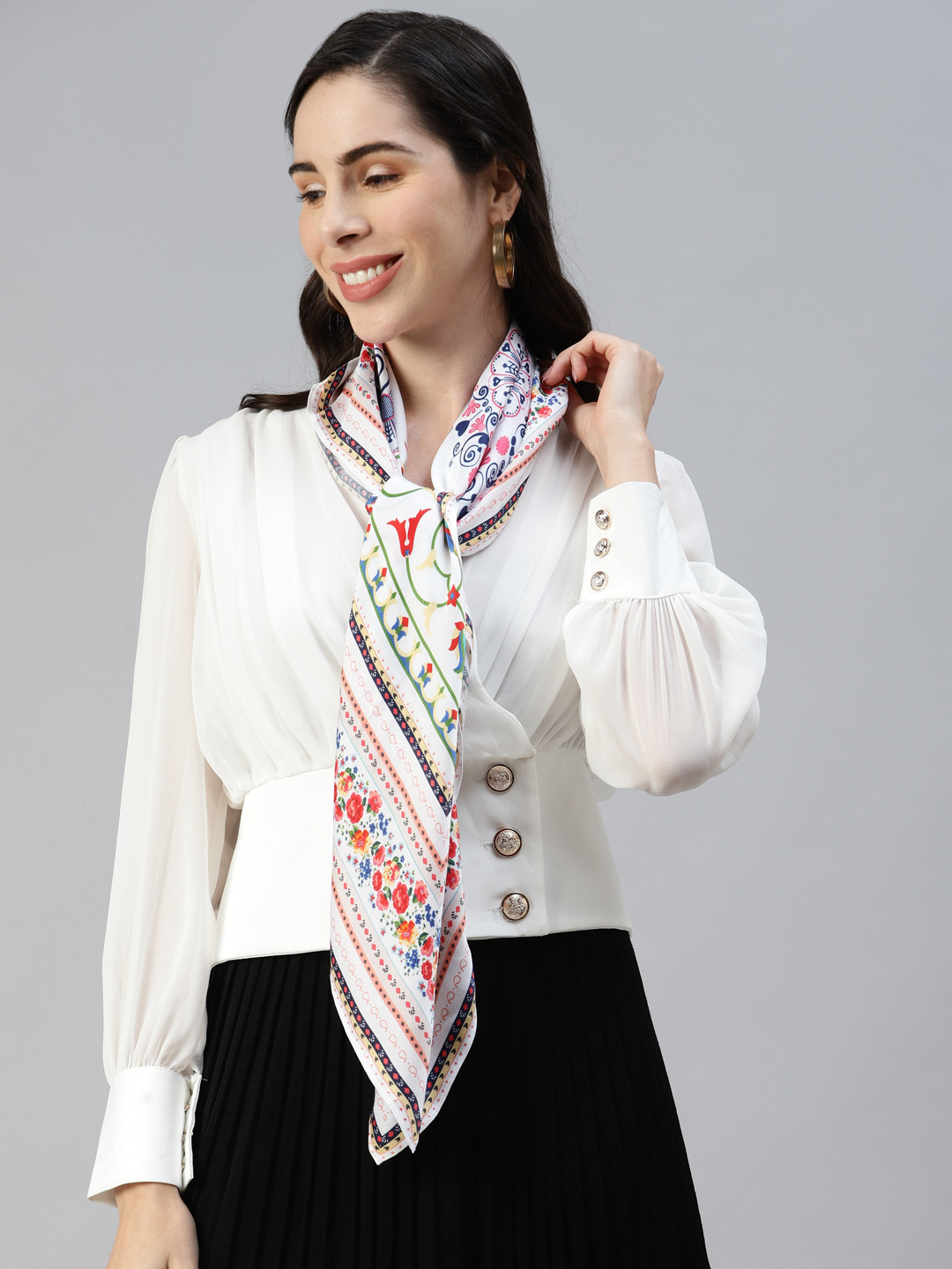 MODARTA Women White & Red Printed Scarf